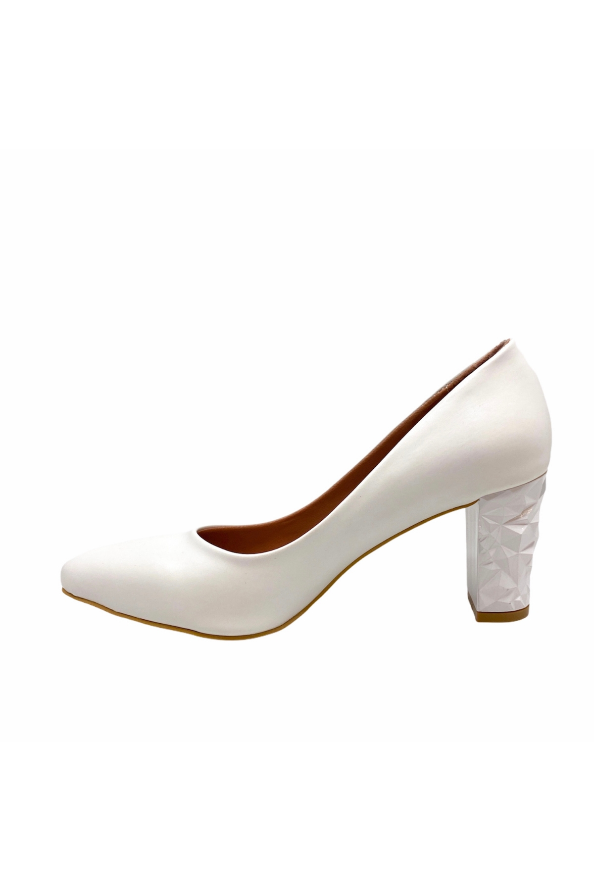 7 Cm Kristal Topuk Ayakkabi Stiletto Beyaz