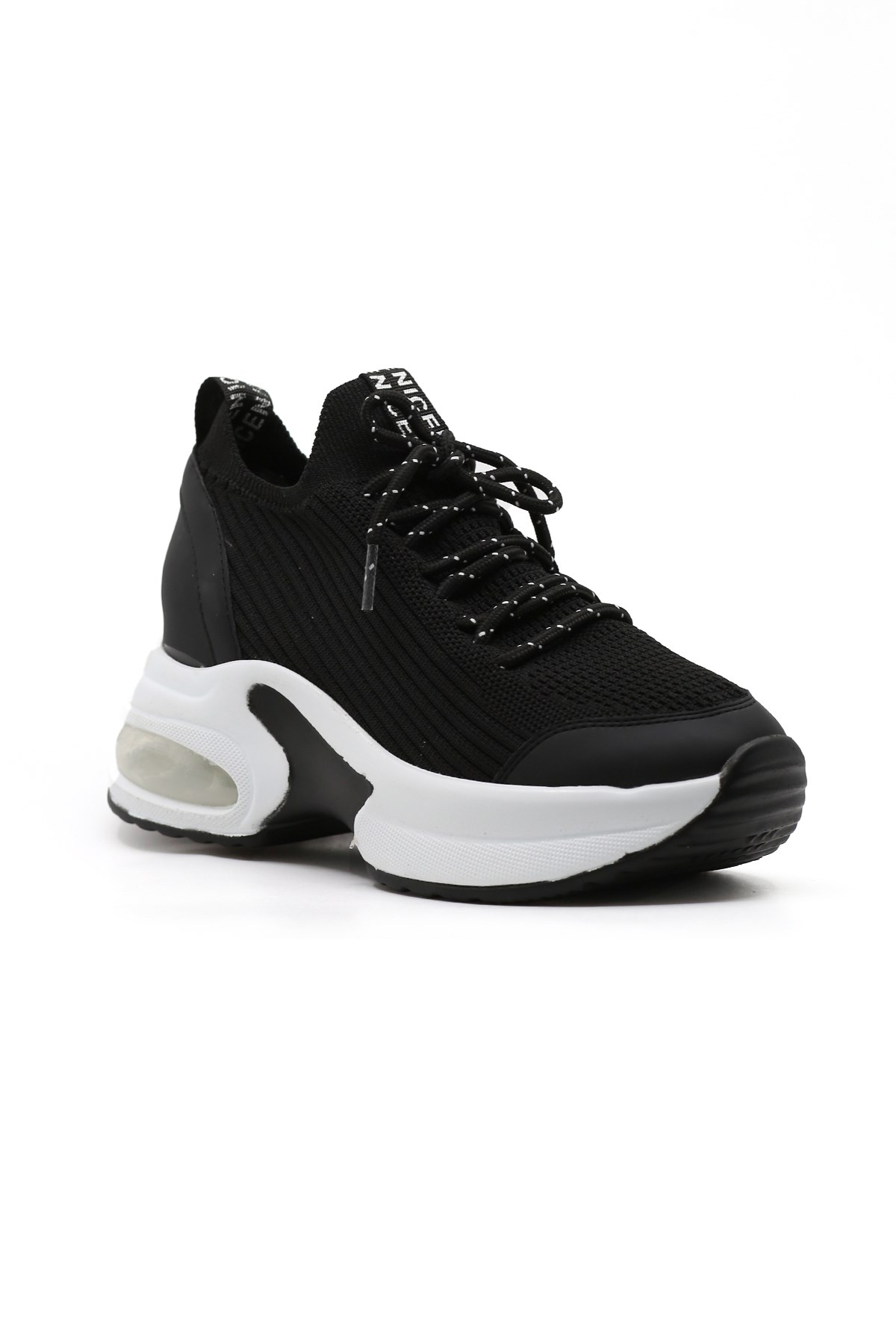 Afrodi̇t Model 10 Cm Gi̇zli̇ Topuk Tri̇ko Detayli Spor Sneakers Spor Ayakkabi Siy.bey