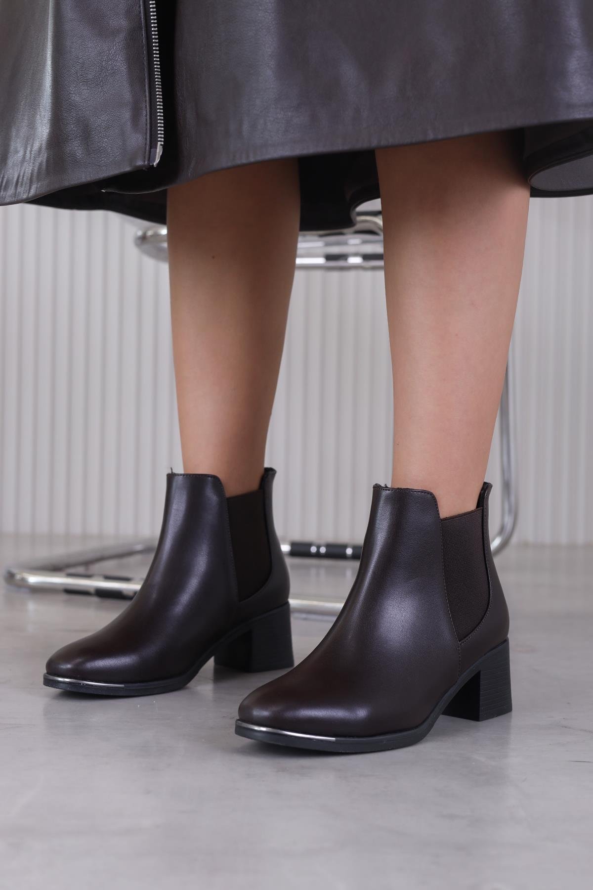 ALVİN 5 CM TOPUKLU ZARA MODEL KISA BOT KAHVE