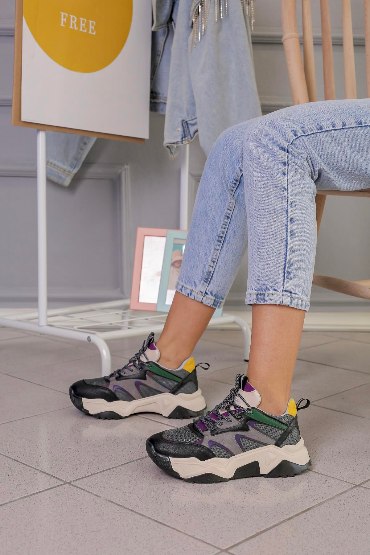 AYYA MODEL 5 CM TABANLI YENİ SEZON SNEAKERS SPOR AYAKAKBI SIY.MOR