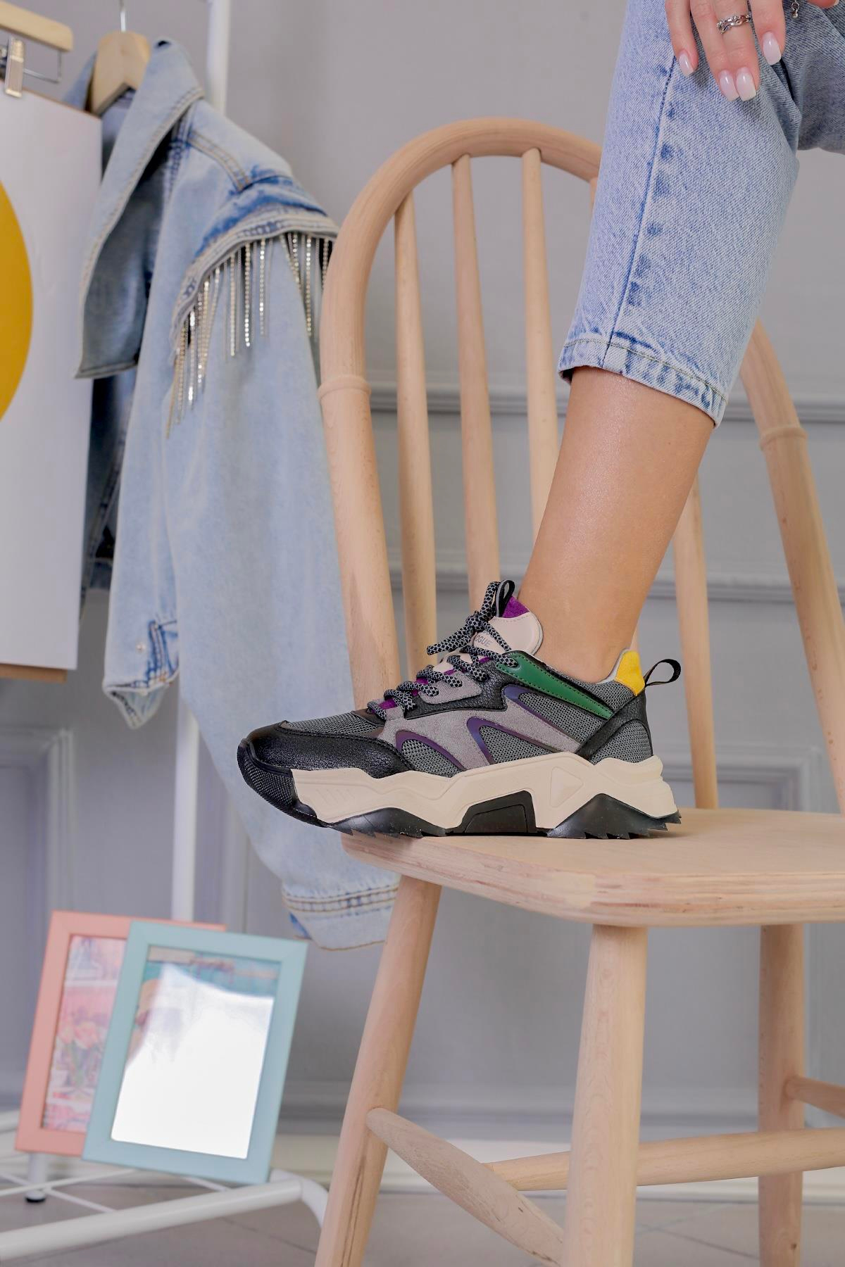 AYYA MODEL 5 CM TABANLI YENİ SEZON SNEAKERS SPOR AYAKAKBI SIY.MOR