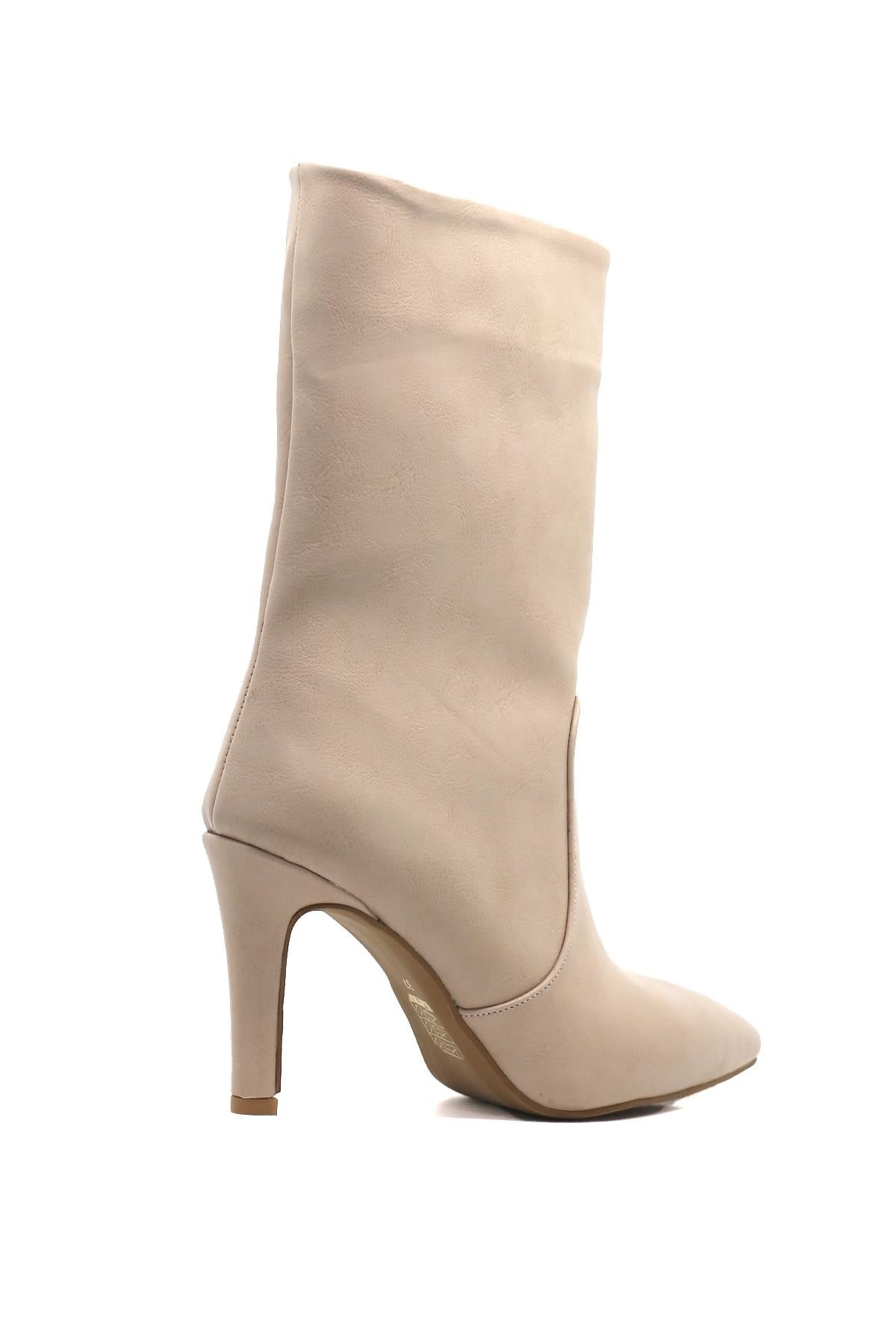 Azelya 7 Cm Topuklu Zara Model Uzun Bot Nut