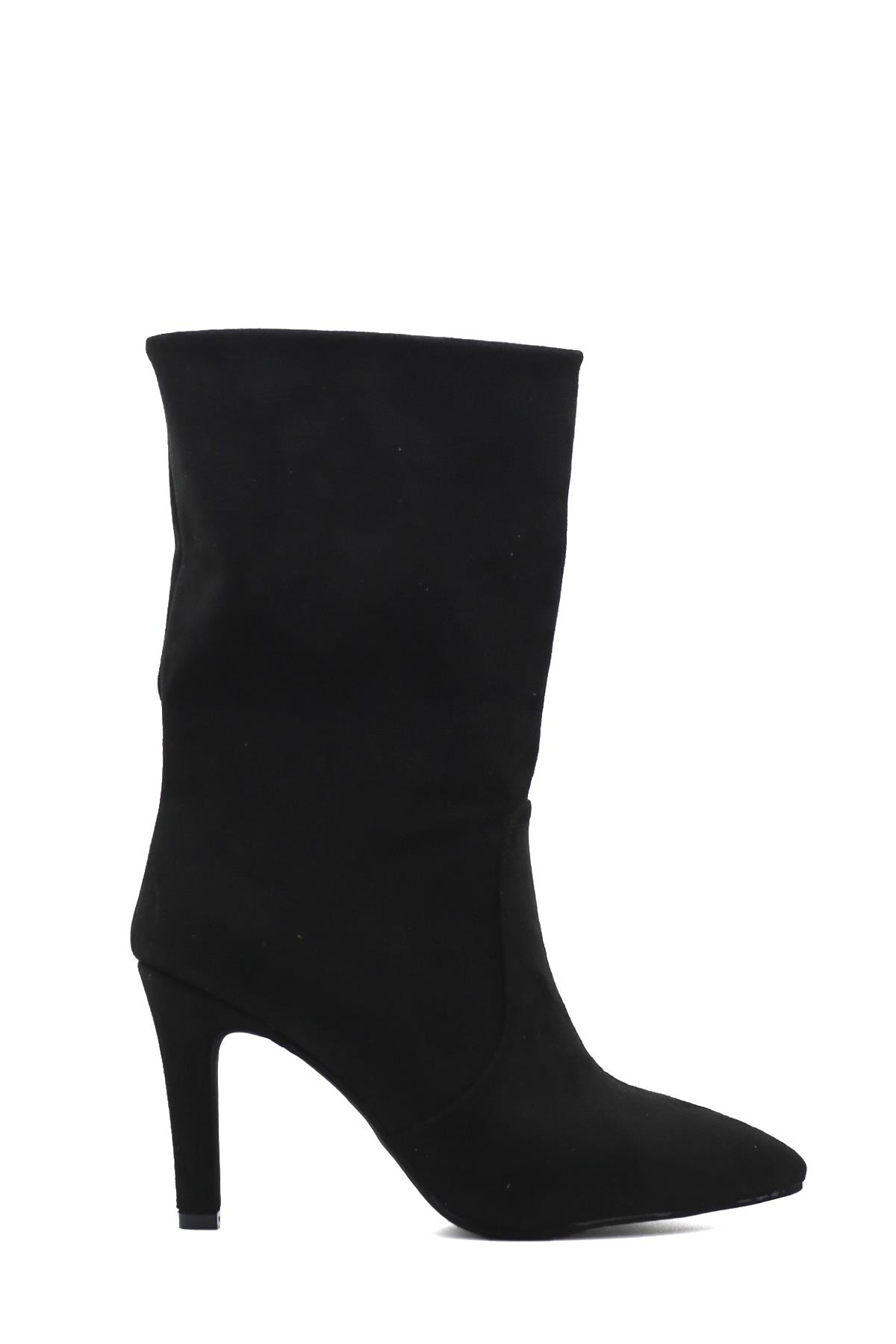 Azelya 7 Cm Topuklu Zara Model Uzun Bot Siy.suet