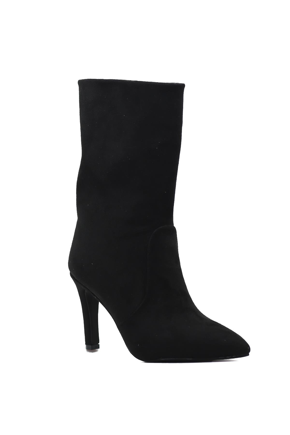 Azelya 7 Cm Topuklu Zara Model Uzun Bot Siy.suet