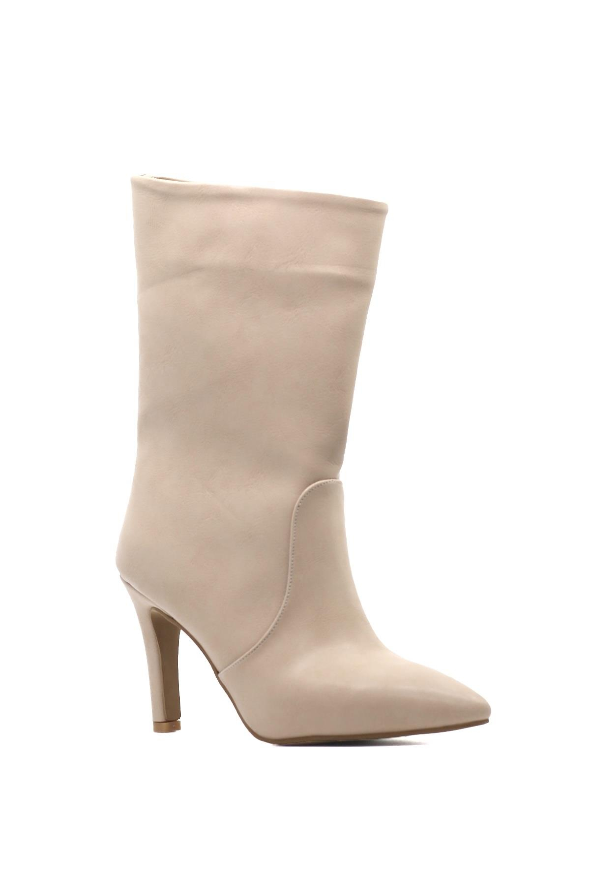 Azelya 7 Cm Topuklu Zara Model Uzun Bot Nut