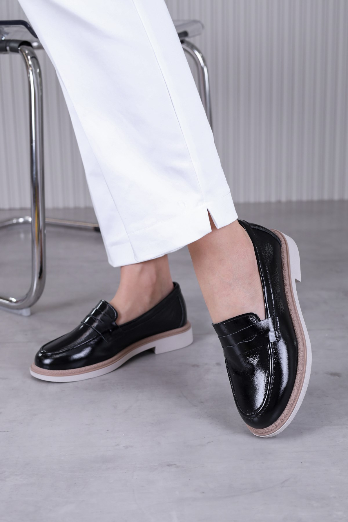 b1532 model 3 cm tabanlı orjinal deri yeni sezon loafer babet SIY.RUGAN