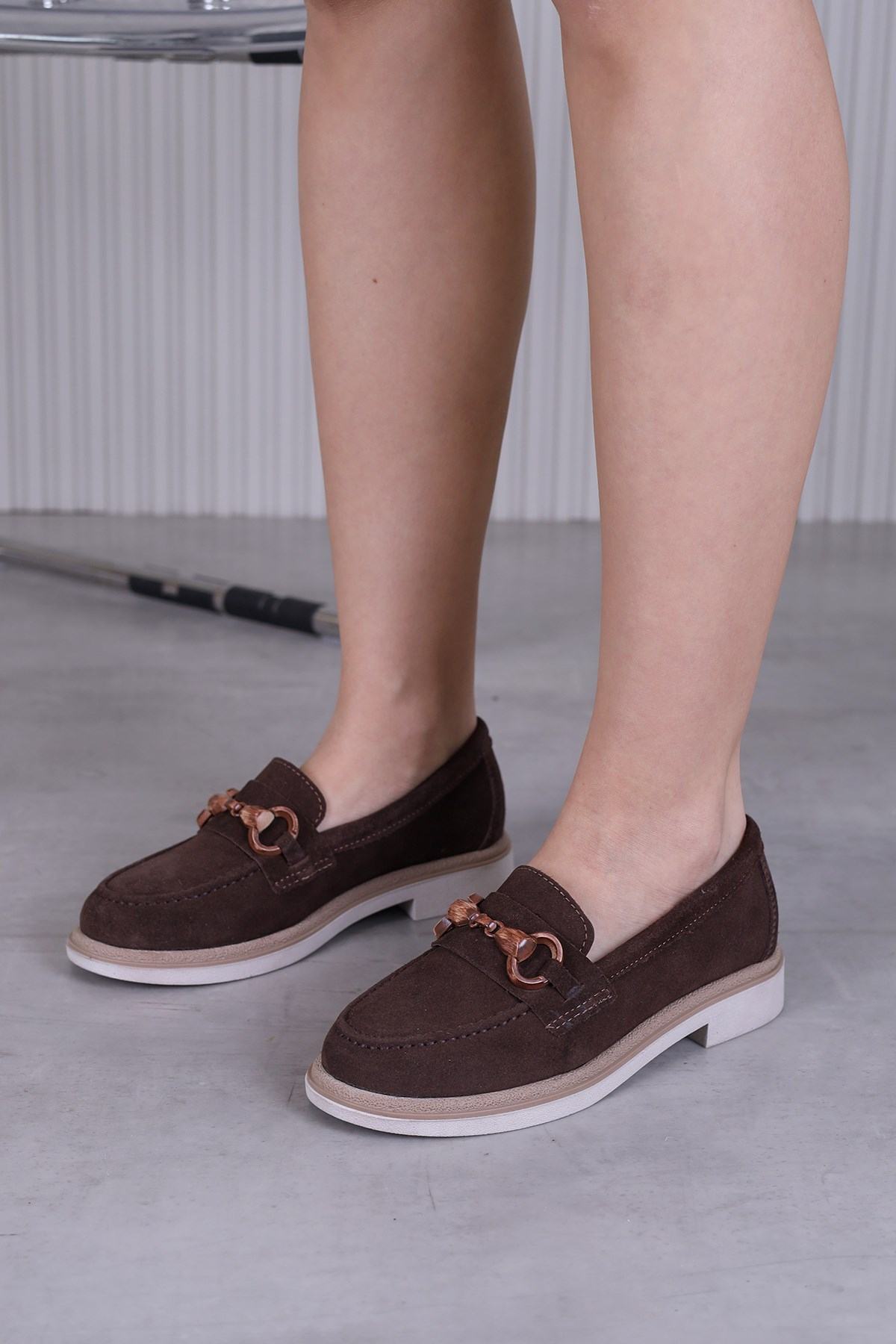 b1555 model 2 cm tabanlı yeni sezon orjinal deri loafer babet KAH.SUET