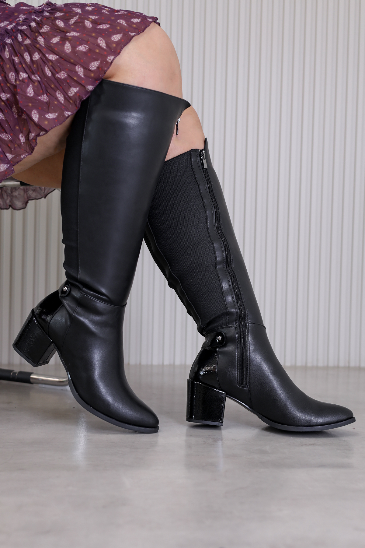 BARNEY MODELB PREMİUM KALİTE  5 CM TOPUKLU  SİHİRLİ ÇİZME SIYAH