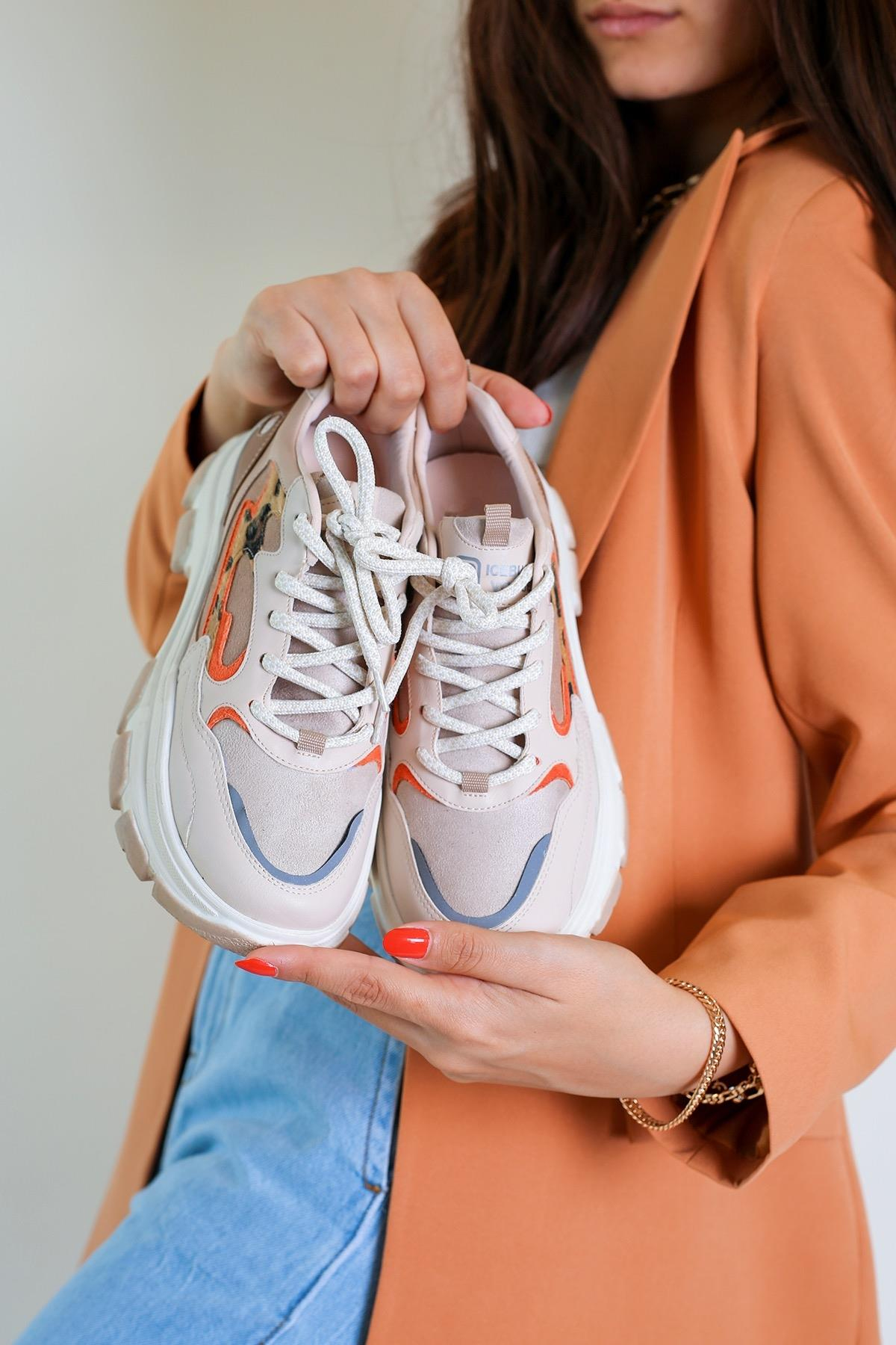 Bely Model Leopar Detayli Sneakers Yeni Sezon Spor Ayakkabi Bej Leopar