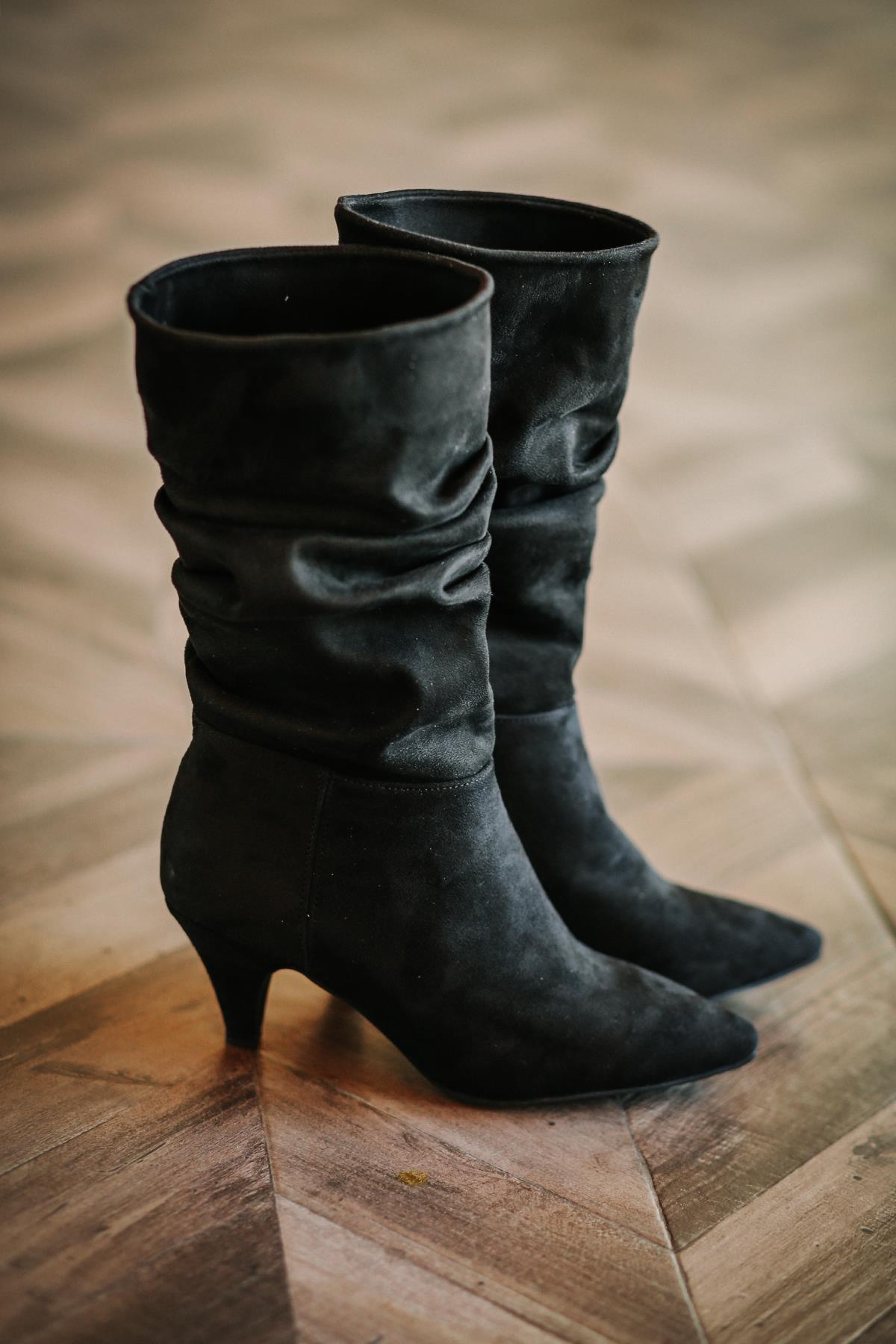 Bonetti Zara Model 3 Cm Topuklu Körüklü Çi̇zme Siy.suet