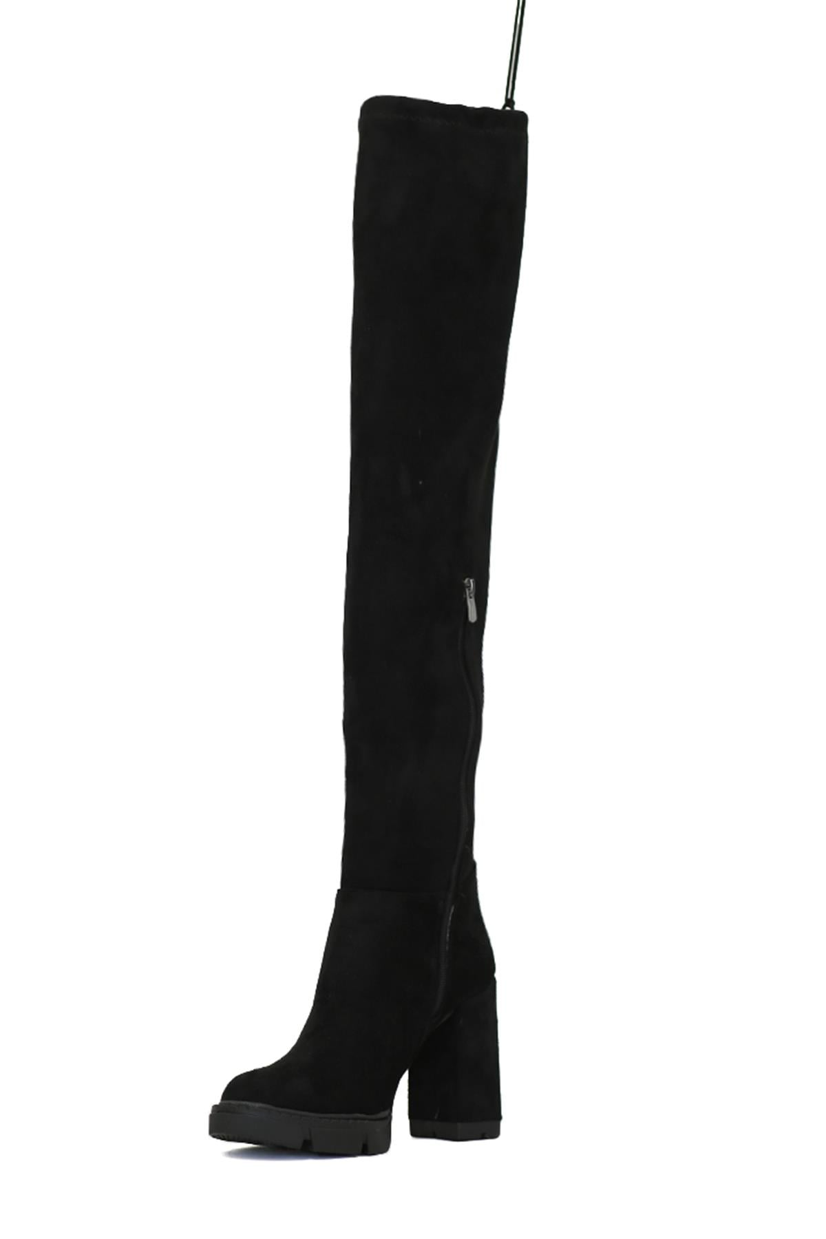 Bridal Model 8 Cm Kalin Topuklu sihirli çizme Uzun Streç Si̇hi̇rli̇ Çi̇zme Siy.strec