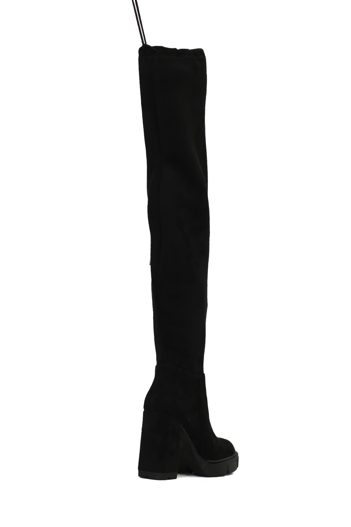Bridal Model 8 Cm Kalin Topuklu sihirli çizme Uzun Streç Si̇hi̇rli̇ Çi̇zme Siy.strec