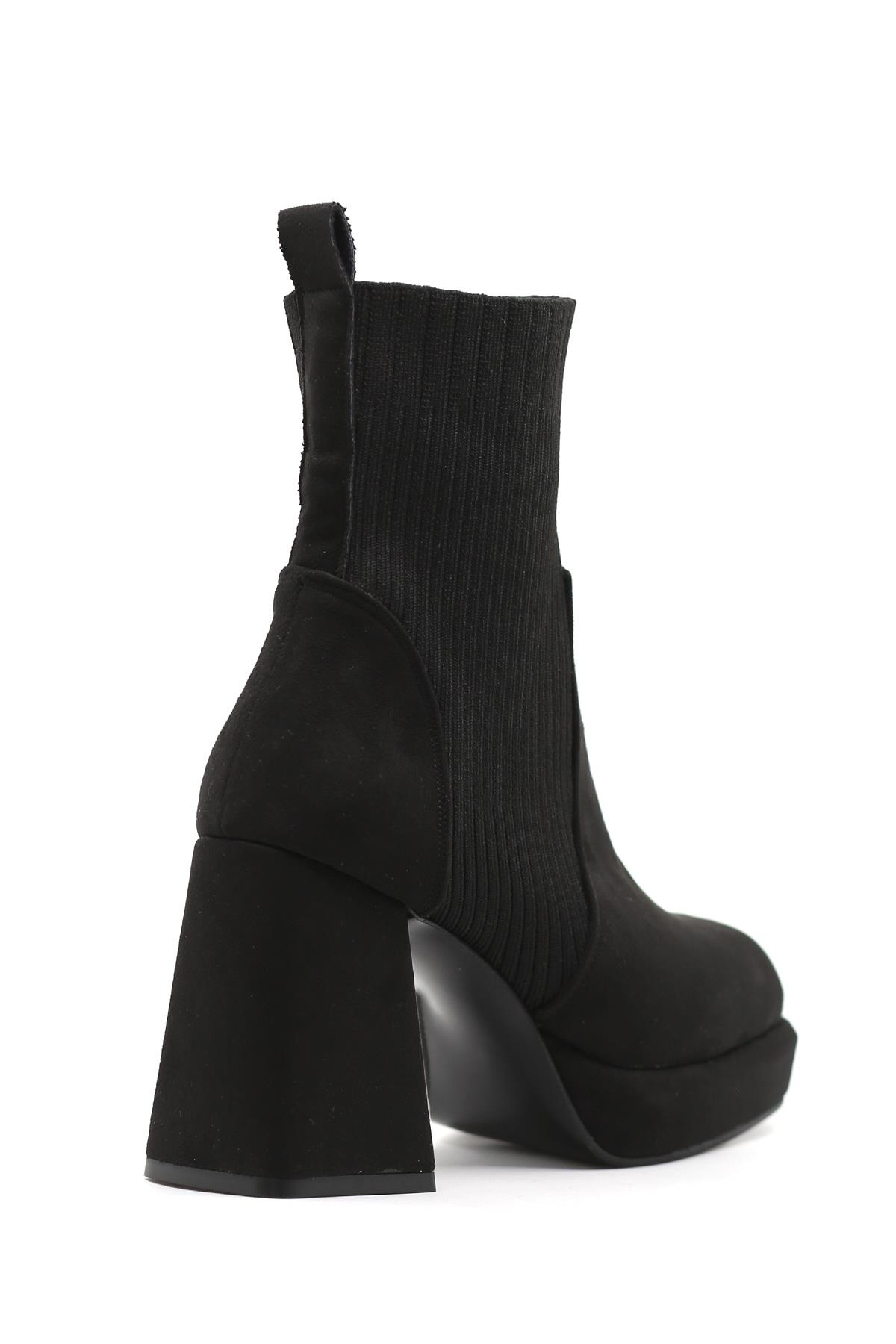 Daisy 8 Cm Zara Model Tri̇ko Detayli Bot Postal Siy.suet