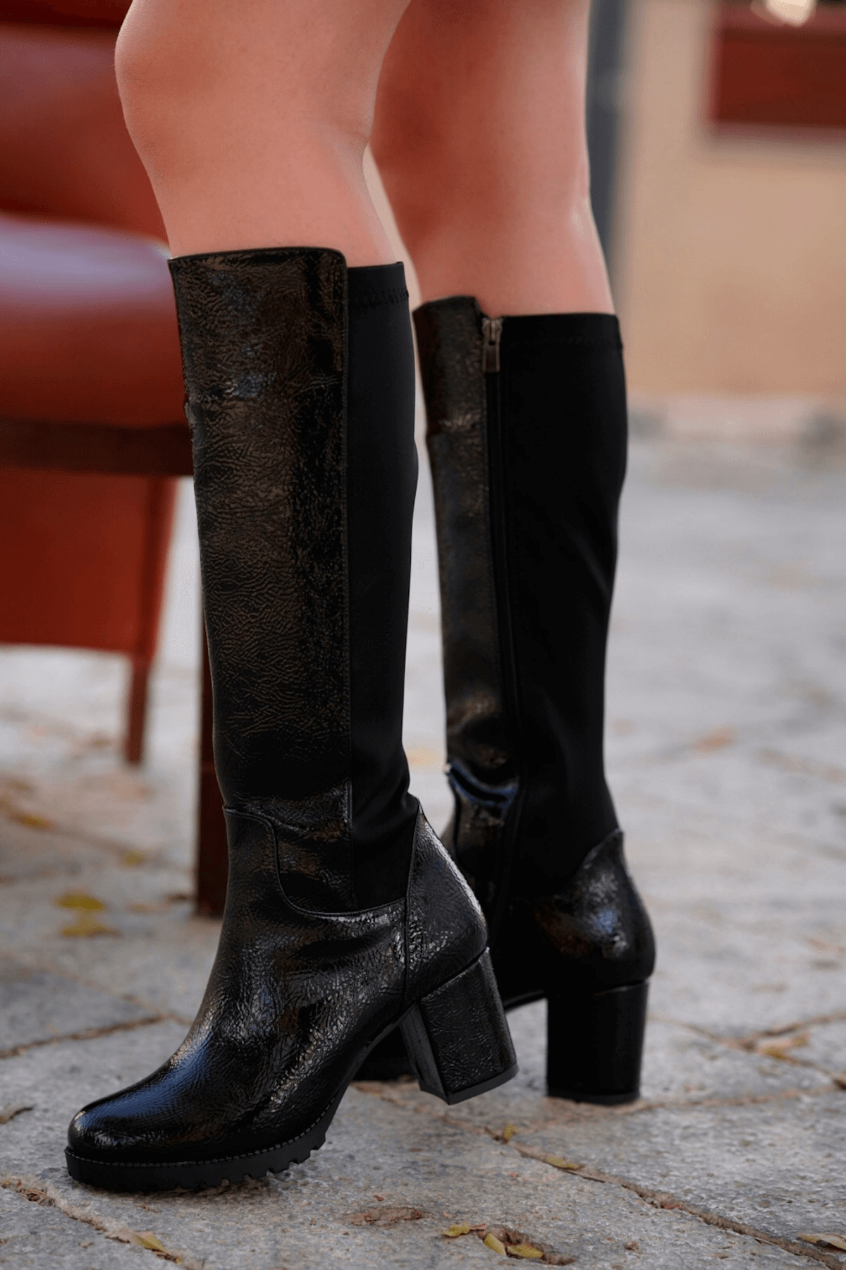 DEJA MODEL 6 Cm Topuklu Kalin Taban Sihirli Çizme siyah RUGAN