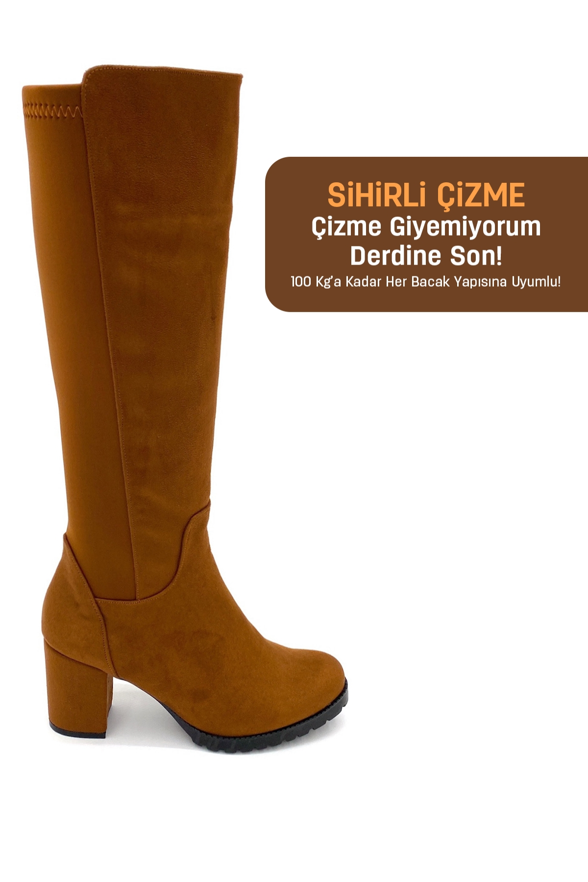 DEJA MODEL 6 Cm Topuklu Kalin Taban Sihirli Çizme Taba Suet