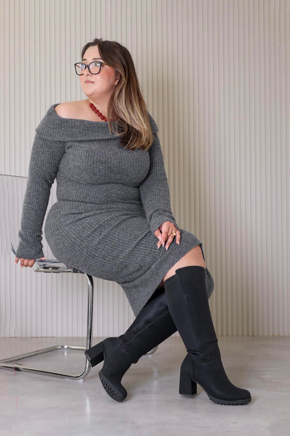 DEJA MODEL 6 Cm Topuklu Kalin Taban Sihirli Çizme siyah cilt