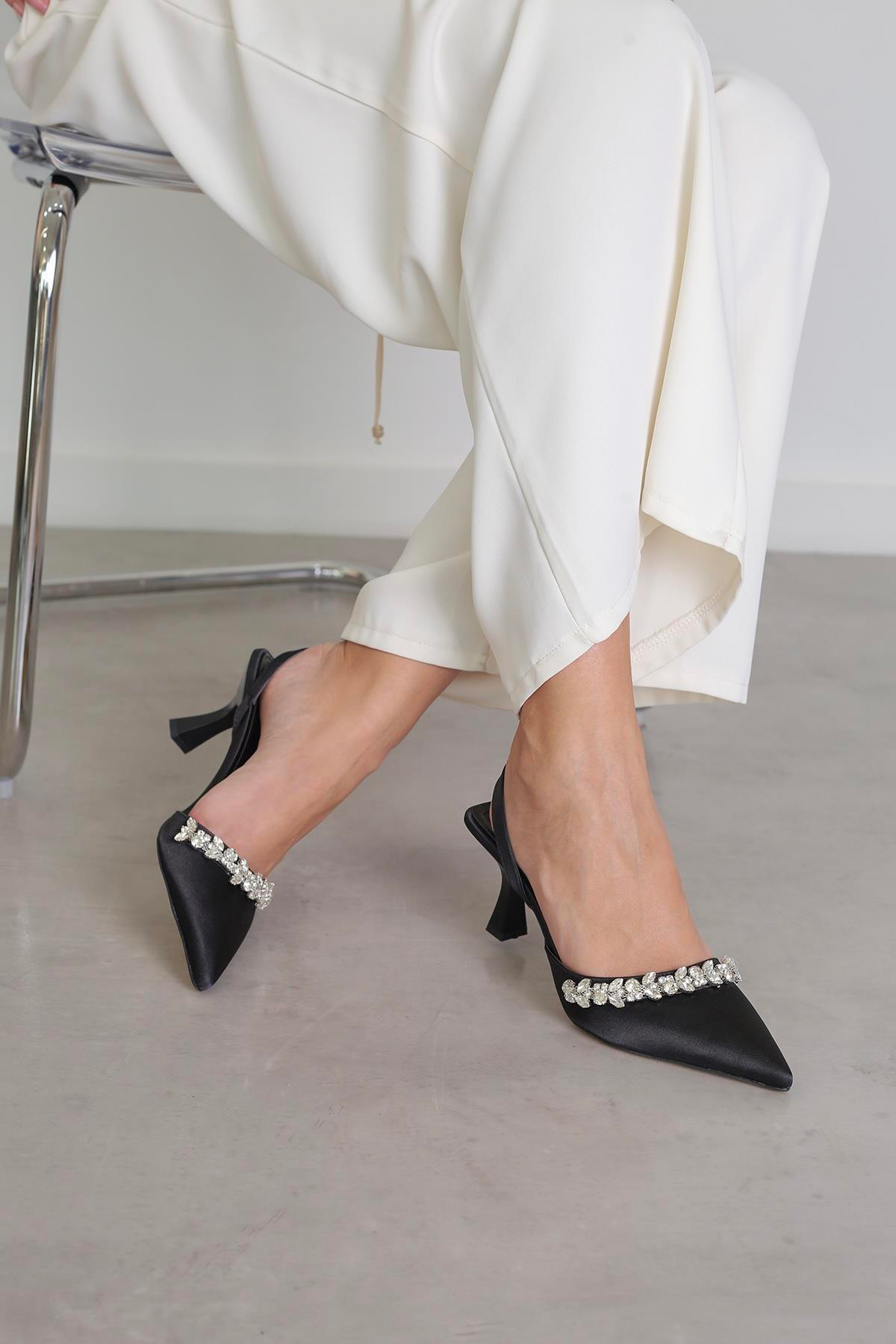 ec114  model yeni sezon 5 cm topuklu taş detaylı abiye ayakakbı SIY.SATEN