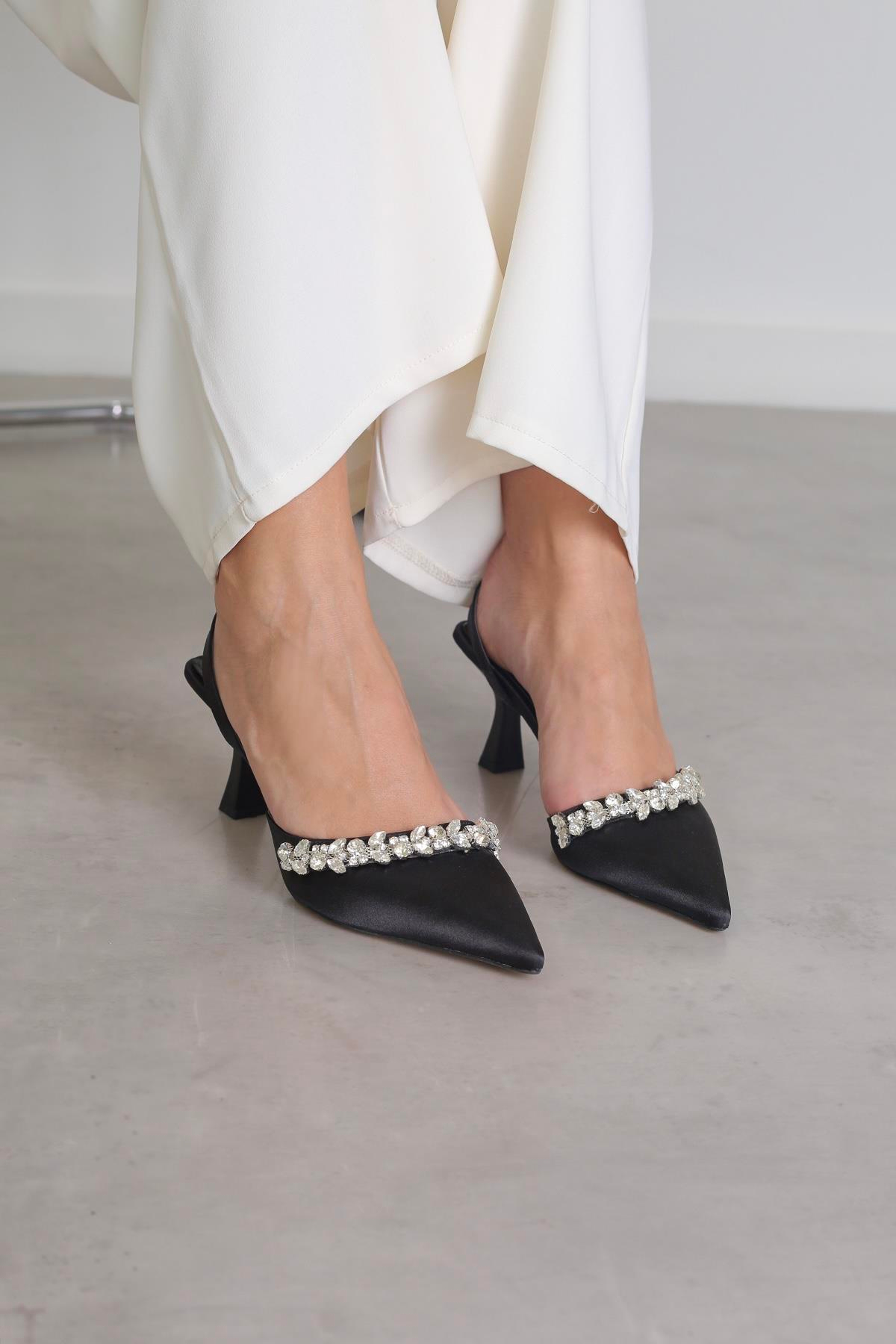 ec114  model yeni sezon 5 cm topuklu taş detaylı abiye ayakakbı SIY.SATEN