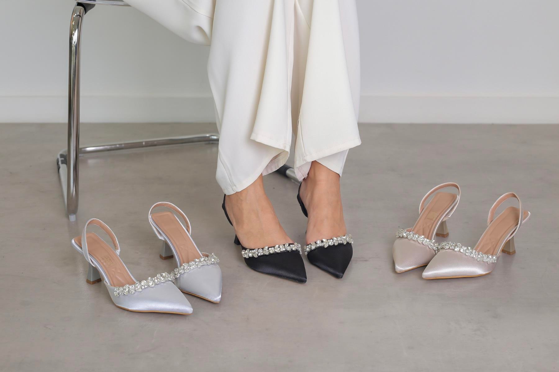 ec114  model yeni sezon 5 cm topuklu taş detaylı abiye ayakakbı SIY.SATEN