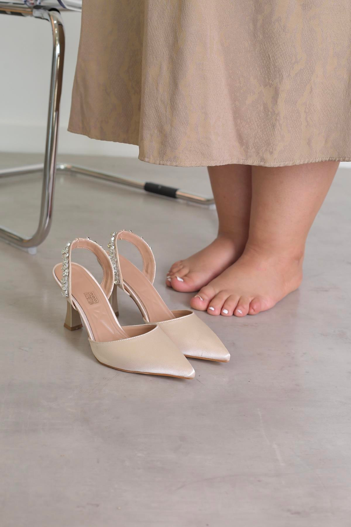 ec233  model yeni sezon 5 cm topuklu taş detaylı abiye ayakakbı TEN.SATEN