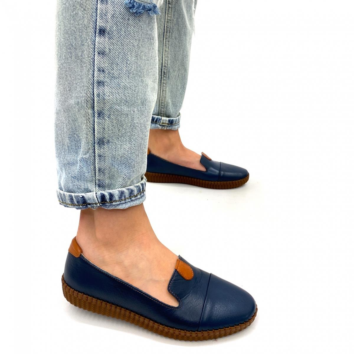 Elba Model Ortopedik Taban Orjinal Deri Babet Lacivert