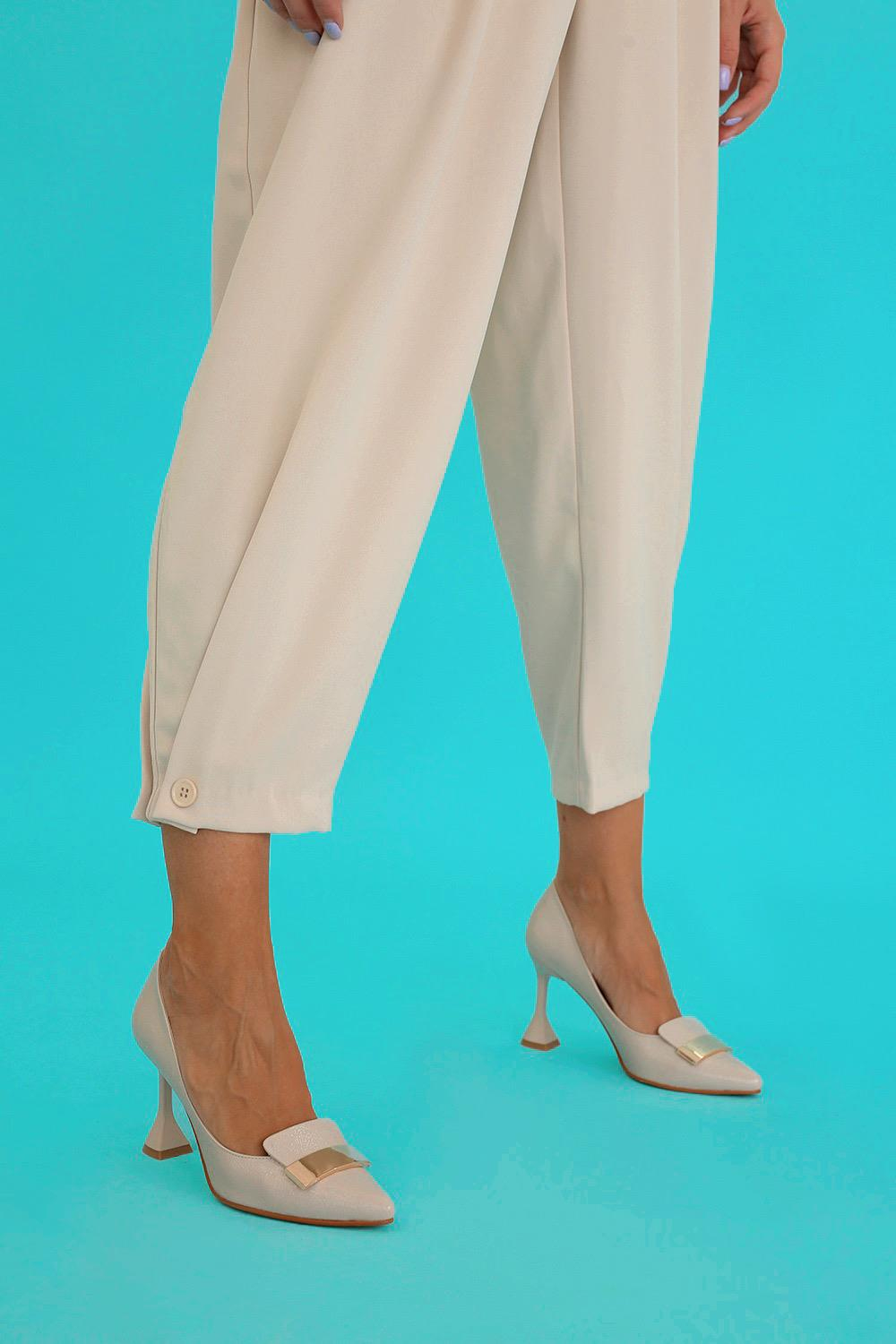 Elenor 8 Cm Metal Detayli Yeni̇ Sezon Topuklu Ayakkabi Sti̇letto Ten.kirisik