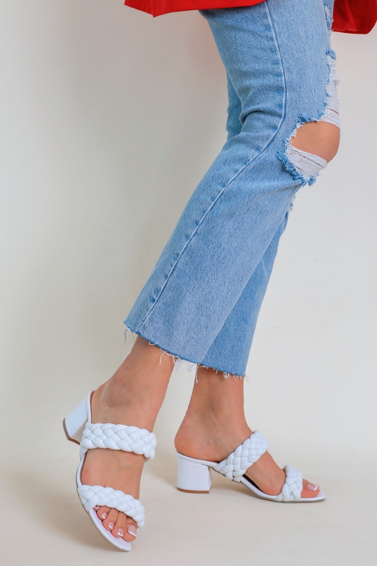 Elise Model 5 Cm Topuklu Yeni Sezon Terlik Beyaz