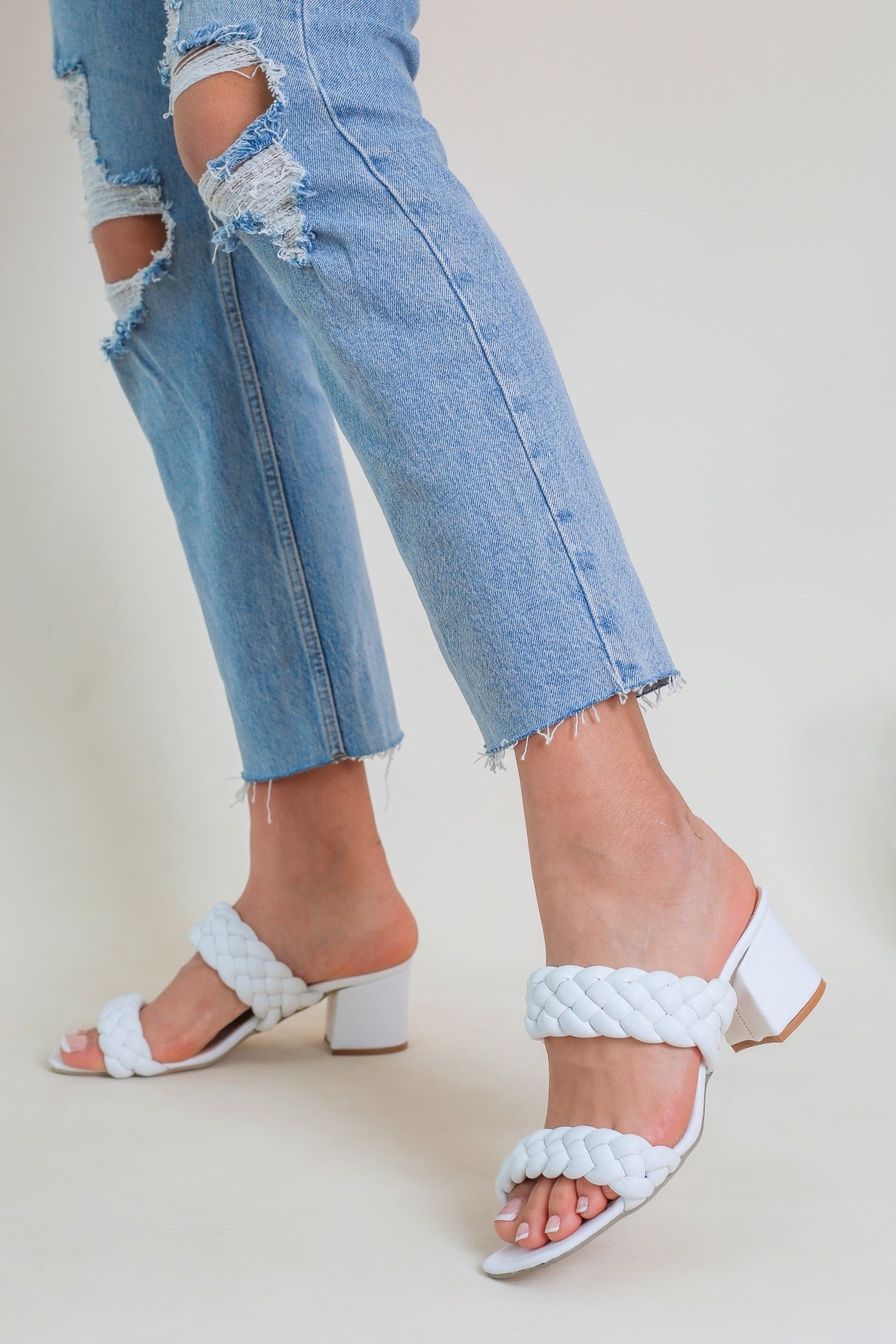 Elise Model 5 Cm Topuklu Yeni Sezon Terlik Beyaz