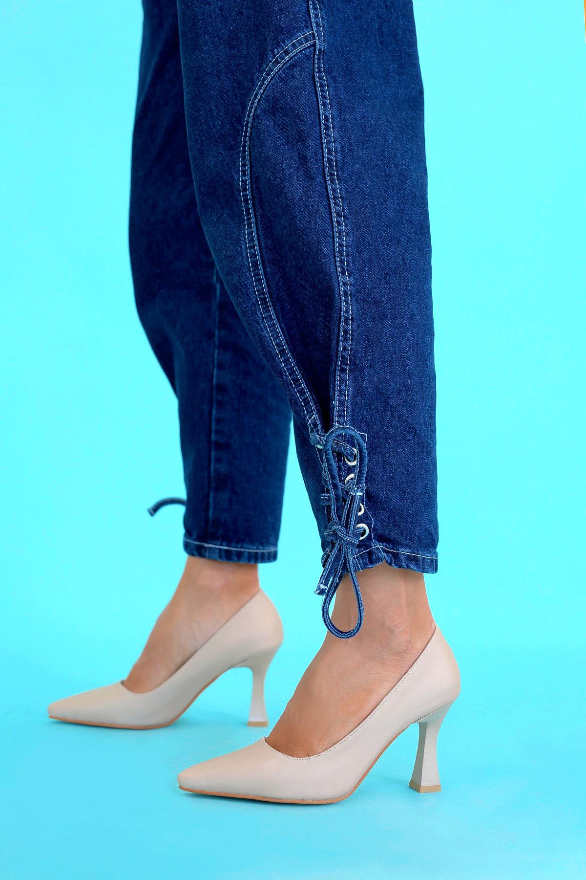 ELON MODEL 8 CM TOPUKLU YENİ SEZON TOPUKLU AYKAKABI STİLETTO NUT.SATEN