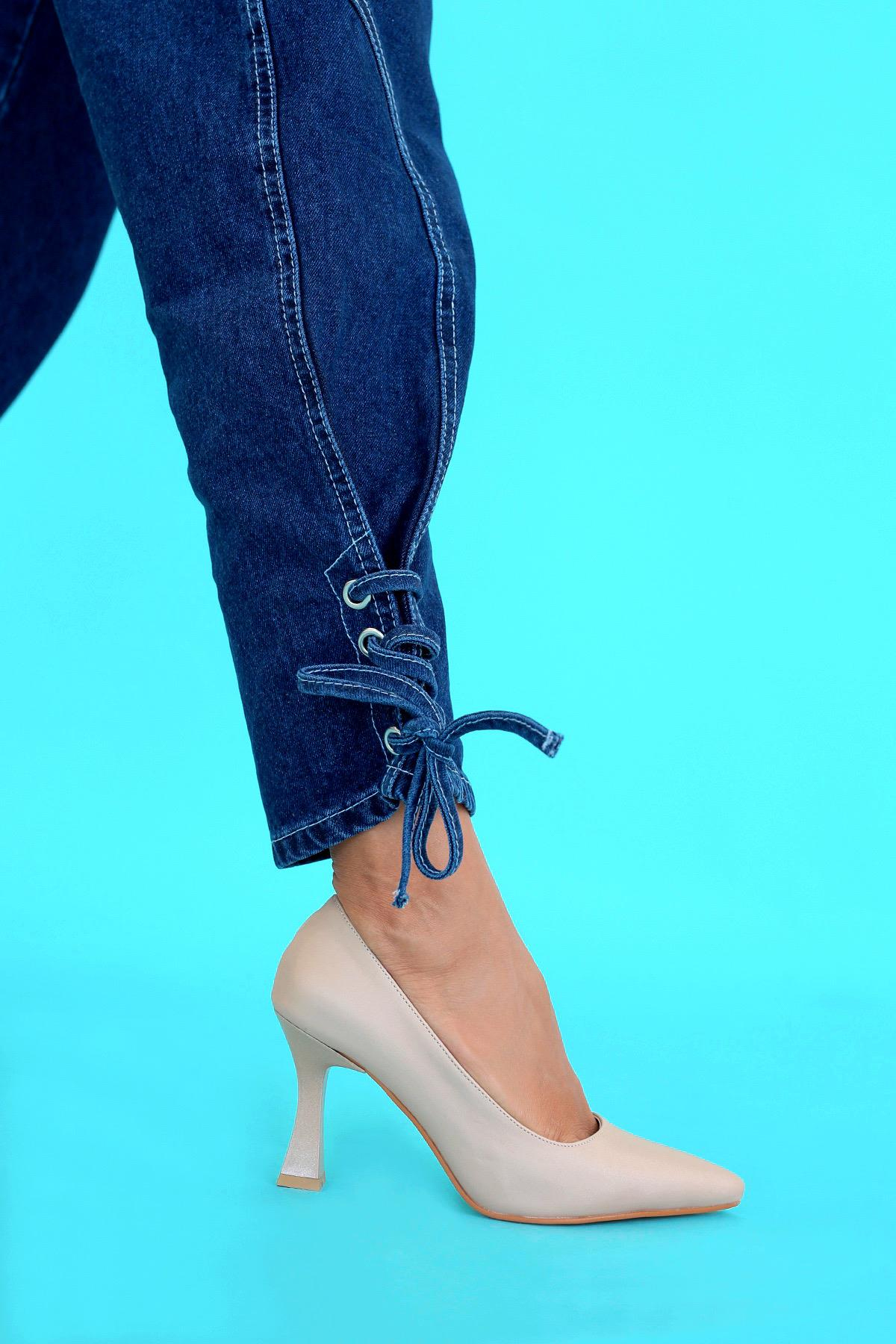 ELON MODEL 8 CM TOPUKLU YENİ SEZON TOPUKLU AYKAKABI STİLETTO NUT.SATEN