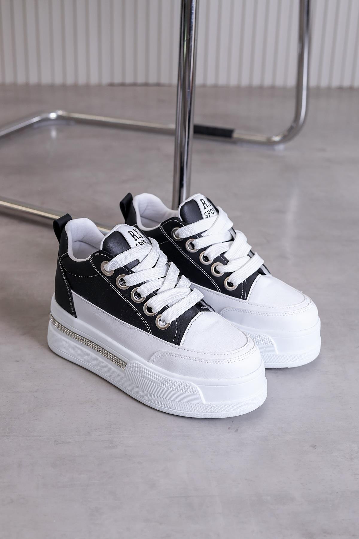 f018 model dolgu taban 5 cm topuklu yeni sezon spor ayakkabı BEY.SIY