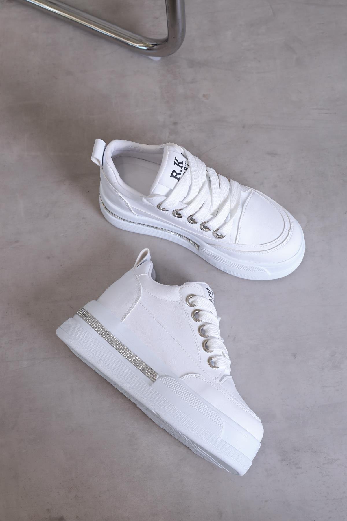 f018 model dolgu taban 5 cm topuklu yeni sezon spor ayakkabı BEYAZ