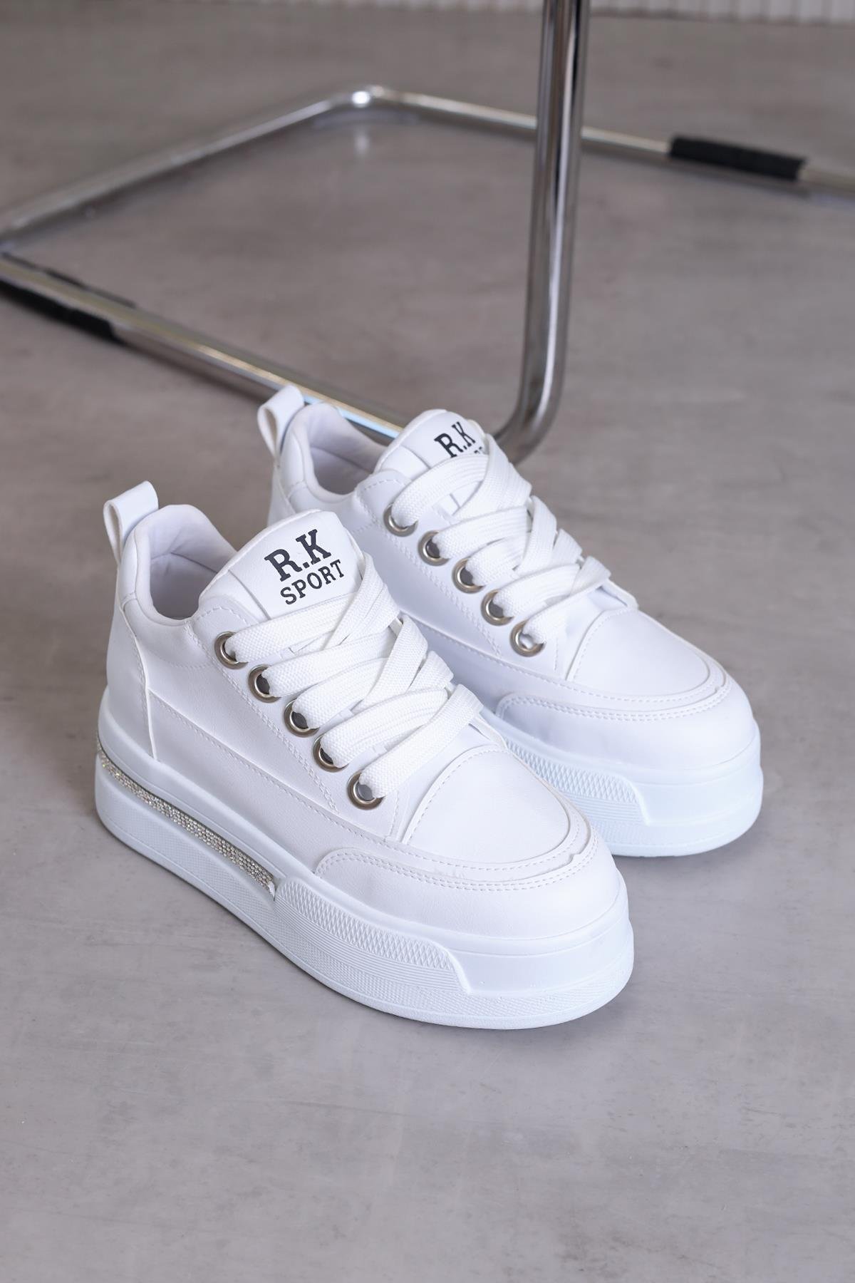 f018 model dolgu taban 5 cm topuklu yeni sezon spor ayakkabı BEYAZ