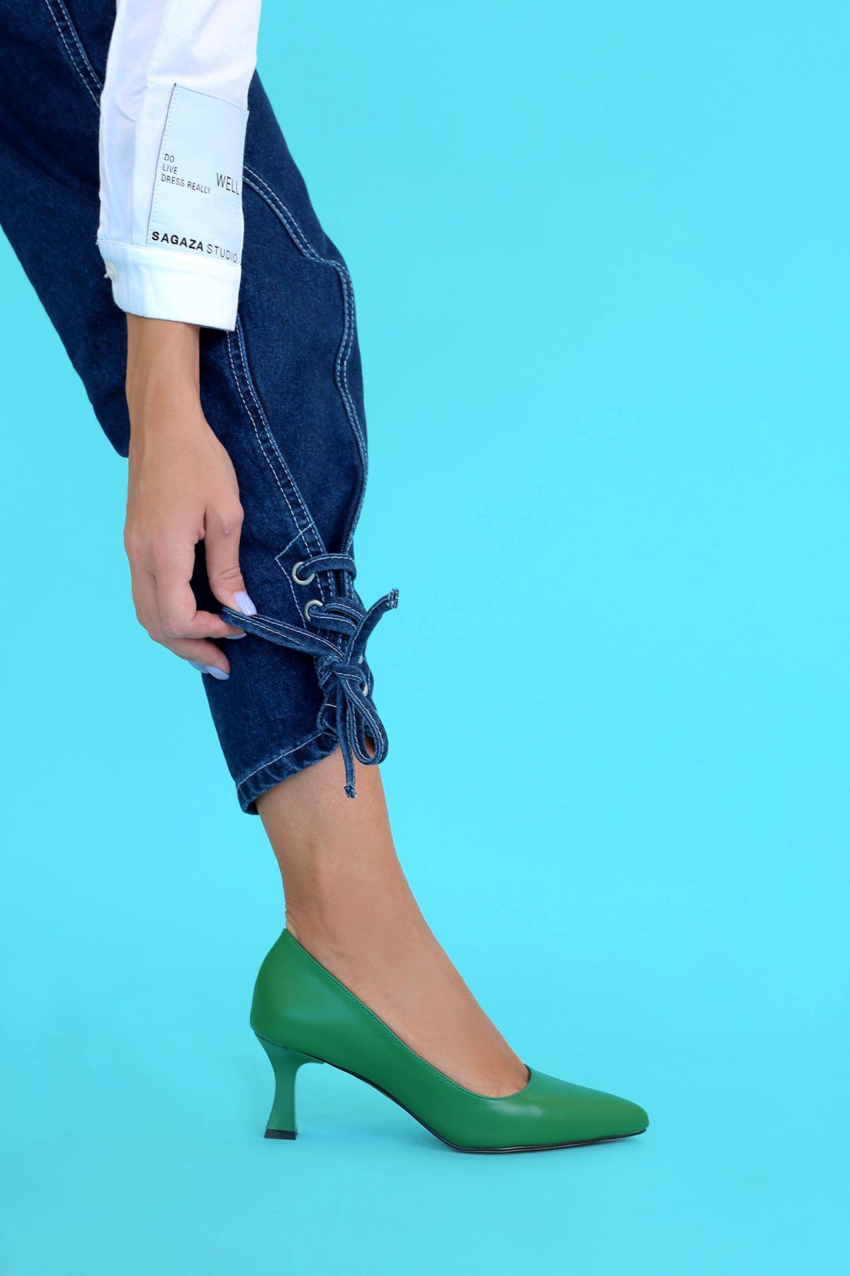 FABY MODEL 5 CM TOPUKLU YENİ SEZON TOPUKLU AYKAKABI STİLETTO YESIL