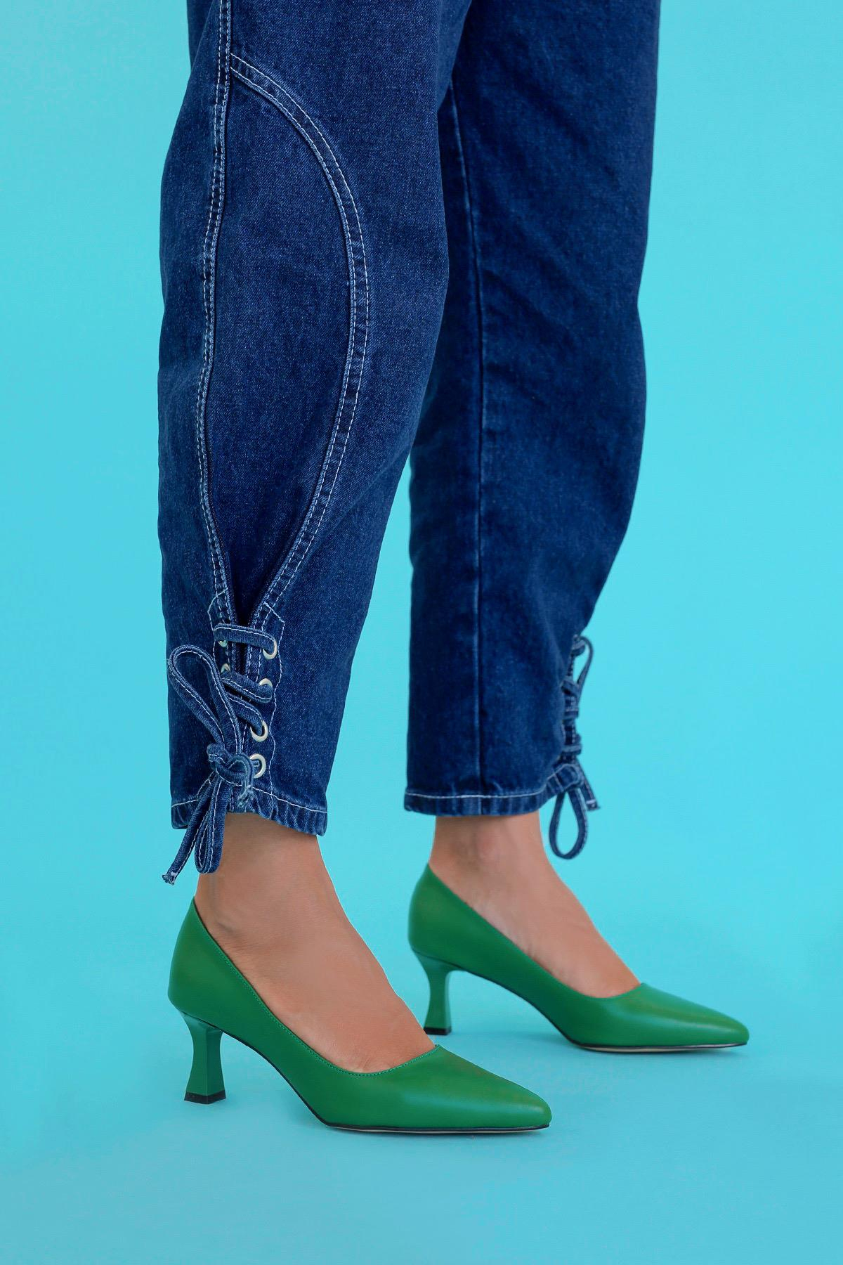 FABY MODEL 5 CM TOPUKLU YENİ SEZON TOPUKLU AYKAKABI STİLETTO YESIL