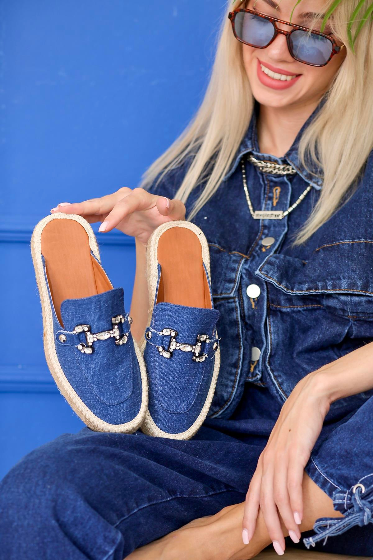 FR561  MODEL 3 CM TABANLI  TAŞ HASIR DETAYLI TERLİK KOT