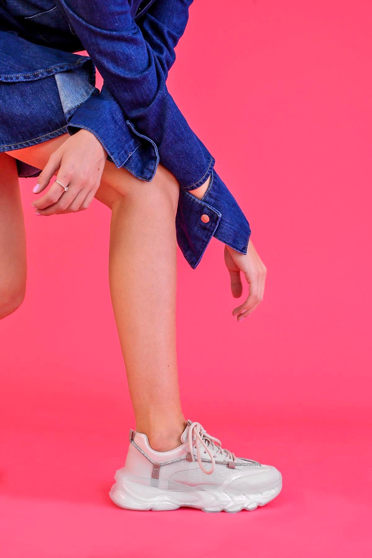 FUSTE MODEL 5 CM KALIN TABANLI YENİ SEZON SNEAKERS SPOR AYAKKABI BEJ.TAŞ