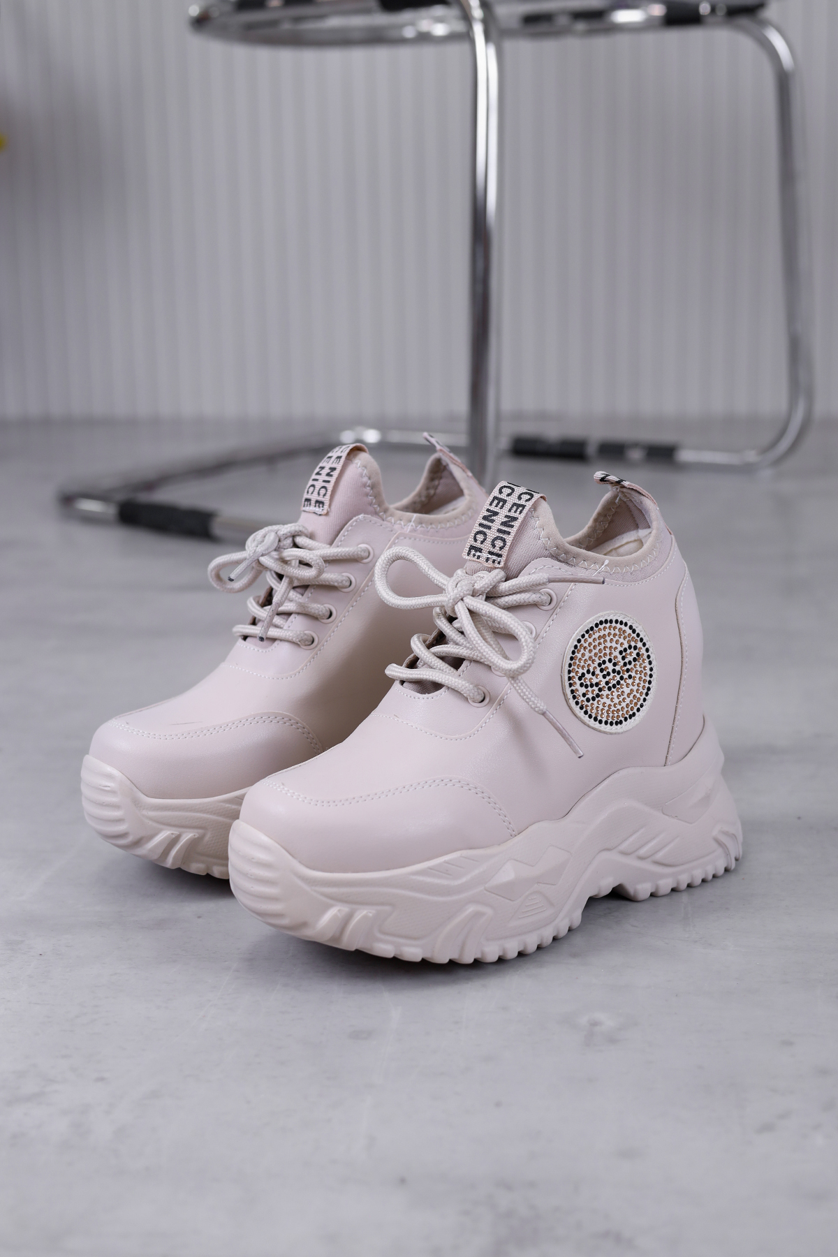 g8008 model dolgu topuk 8 cm yeni sezon spor ayakkabı BEJ