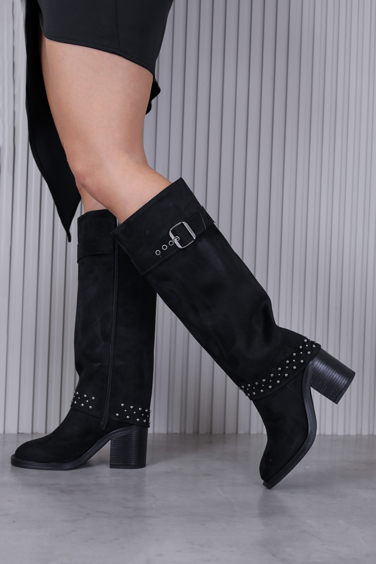 g801 model 6 cm topuklu yeni sezon çizme SIY.SUET