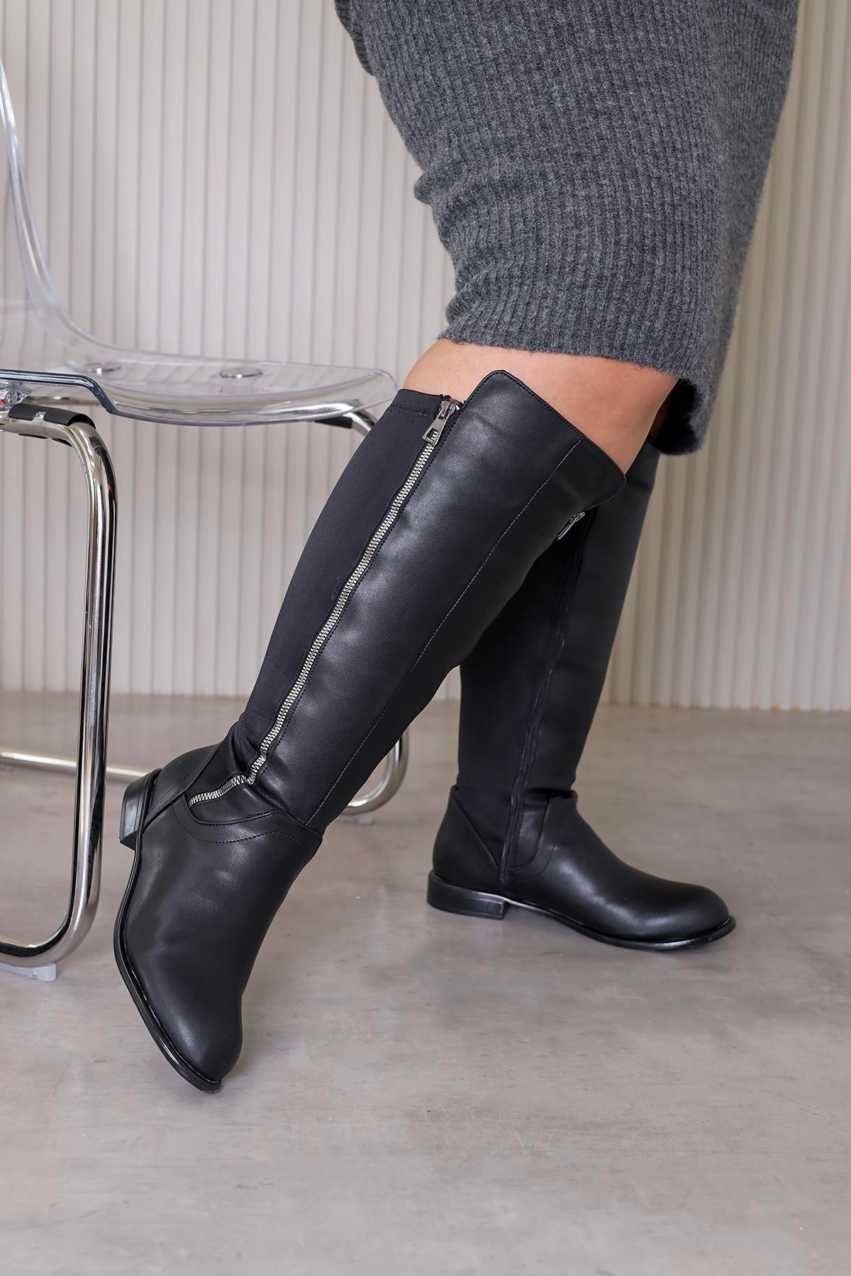 GİZMO Ince  Taban Fermuar Detayli Sihirli Çizme Siyah