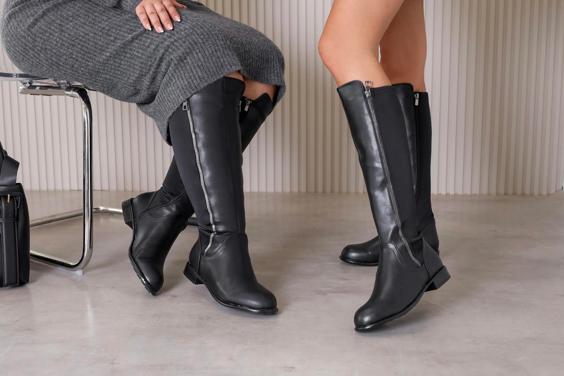 GİZMO Ince  Taban Fermuar Detayli Sihirli Çizme Siyah