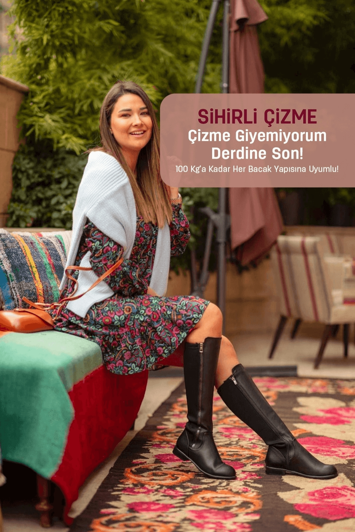 GİZMO Ince  Taban Fermuar Detayli Sihirli Çizme Siyah