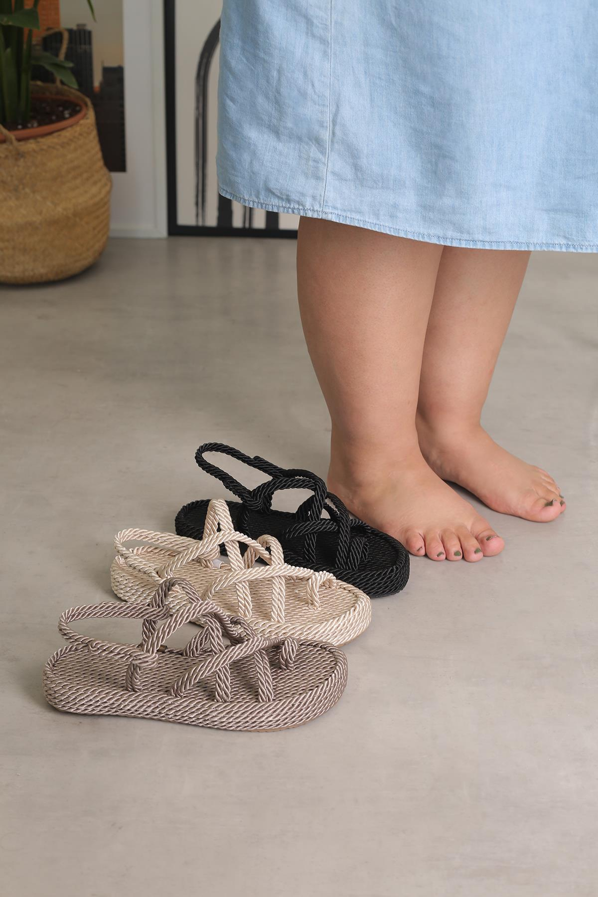 HC2013 MODEL 3  CM TABANLI HASIR HALAT  DETAYLI SANDALET   YENİ SEZON TEN