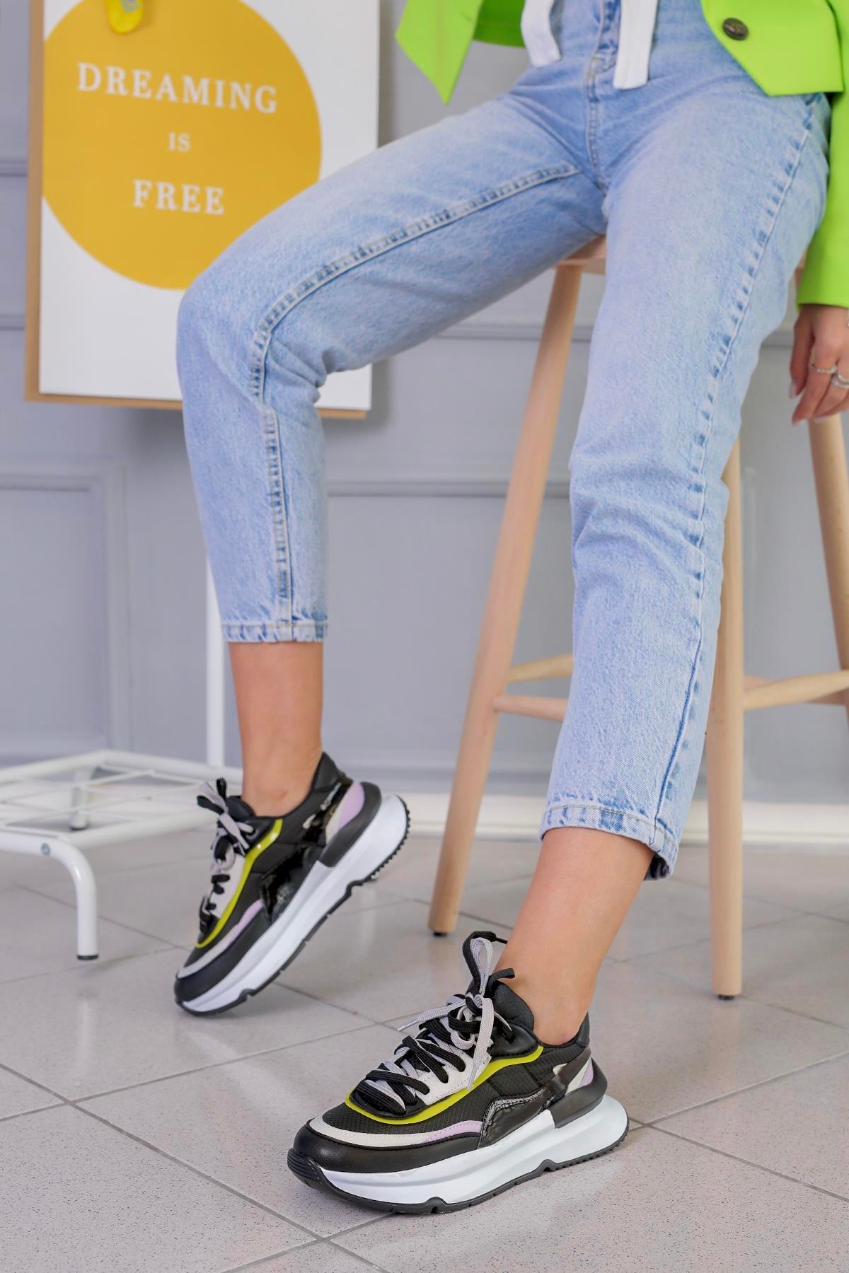 HECTOR MODEL 5 CM TABANLI YENİ SEZON SNEKARS SPOR AYAKKABI SIY.LILA