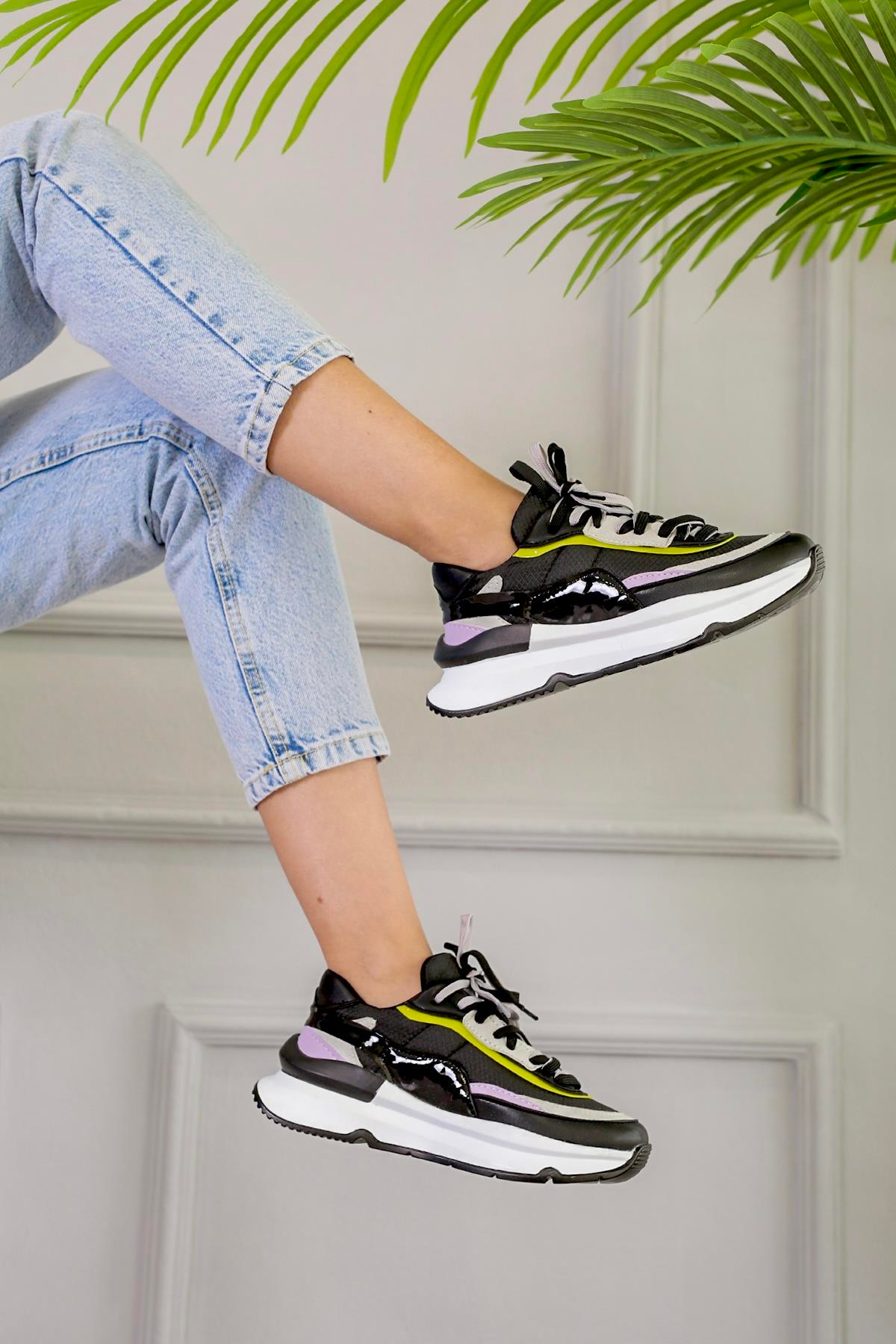 HECTOR MODEL 5 CM TABANLI YENİ SEZON SNEKARS SPOR AYAKKABI SIY.LILA