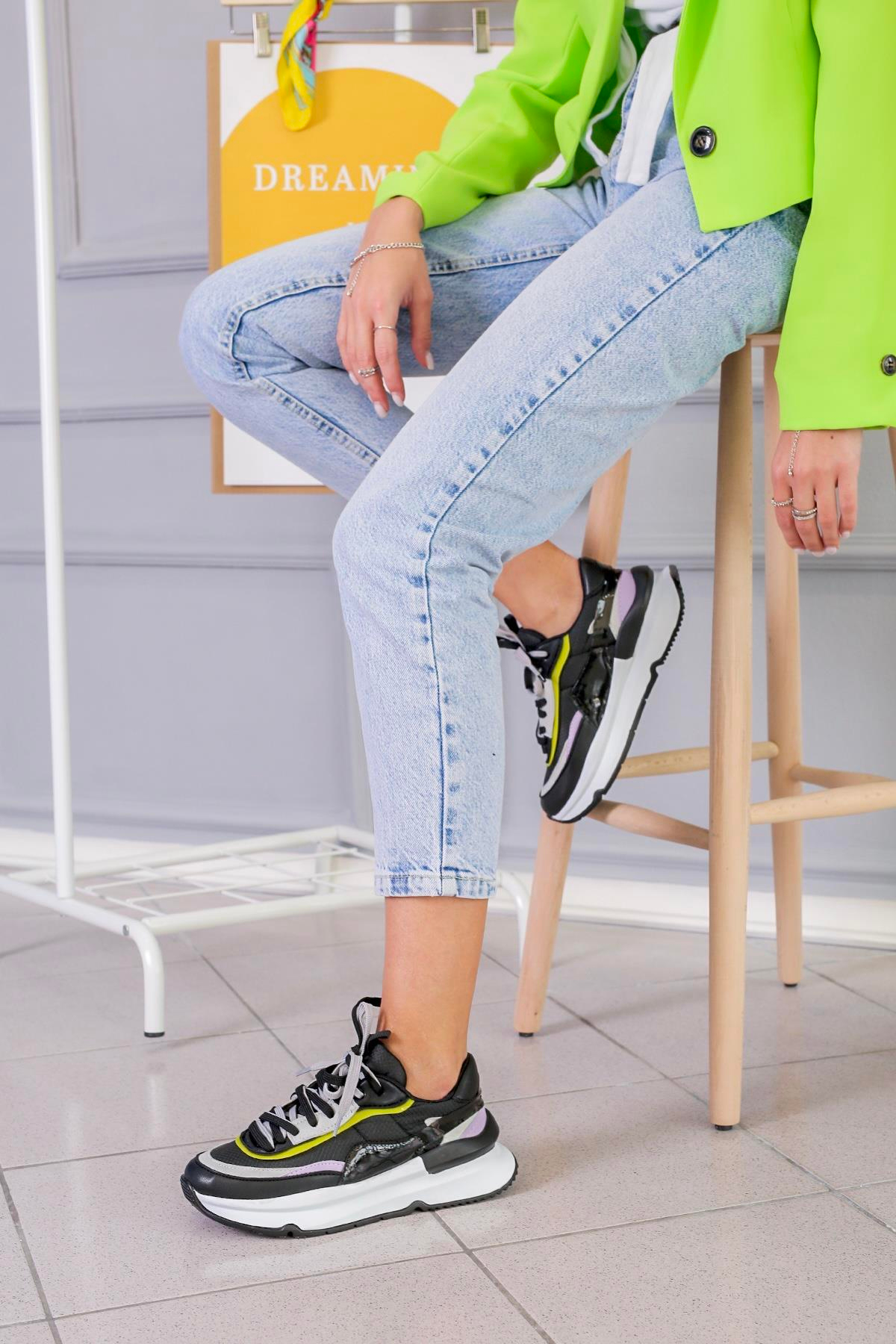 HECTOR MODEL 5 CM TABANLI YENİ SEZON SNEKARS SPOR AYAKKABI SIY.LILA