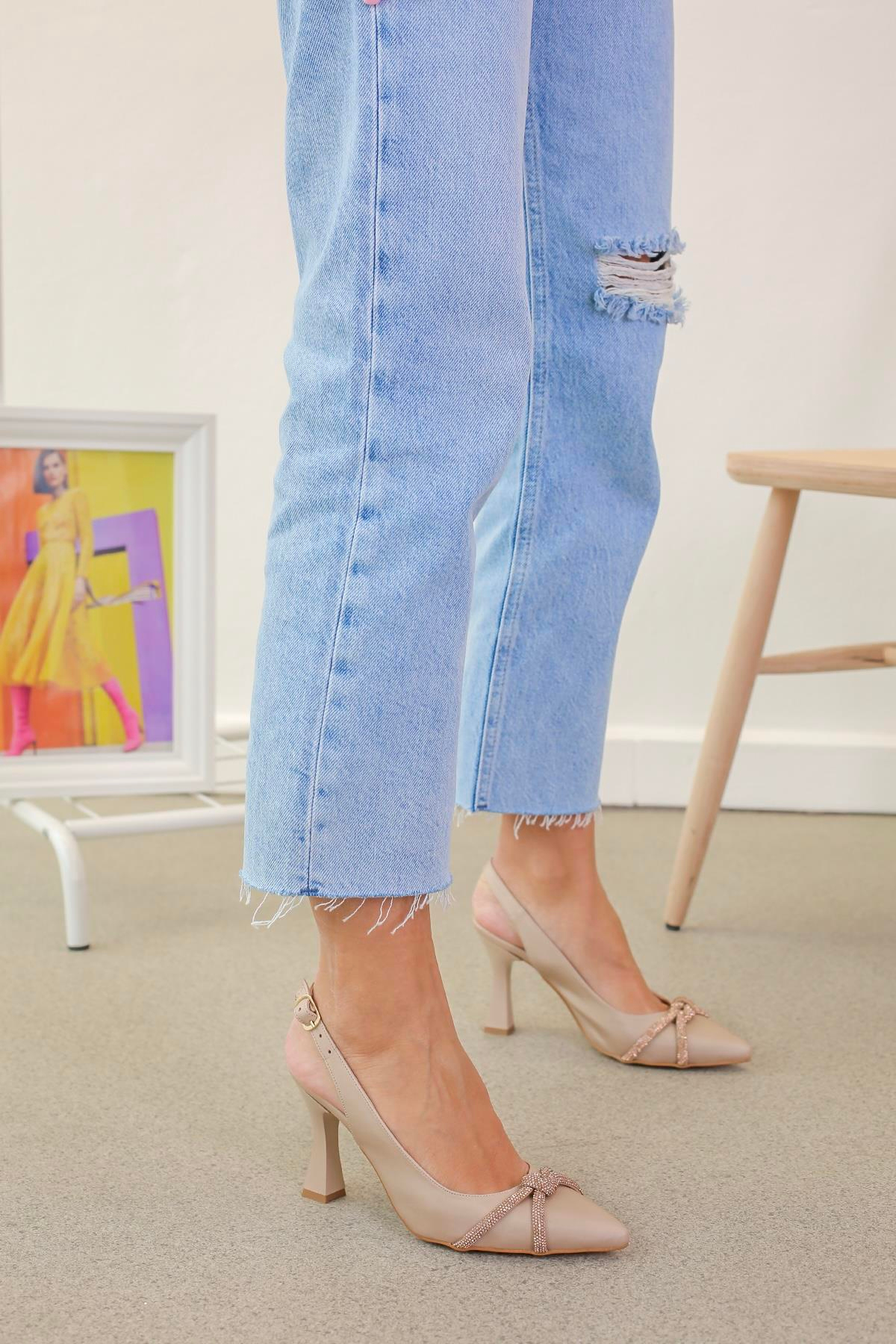 JEAN MODEL 8 CM TOPUKLU TAŞLI YENİ SEZON AYAKAKBI NUT.SATEN