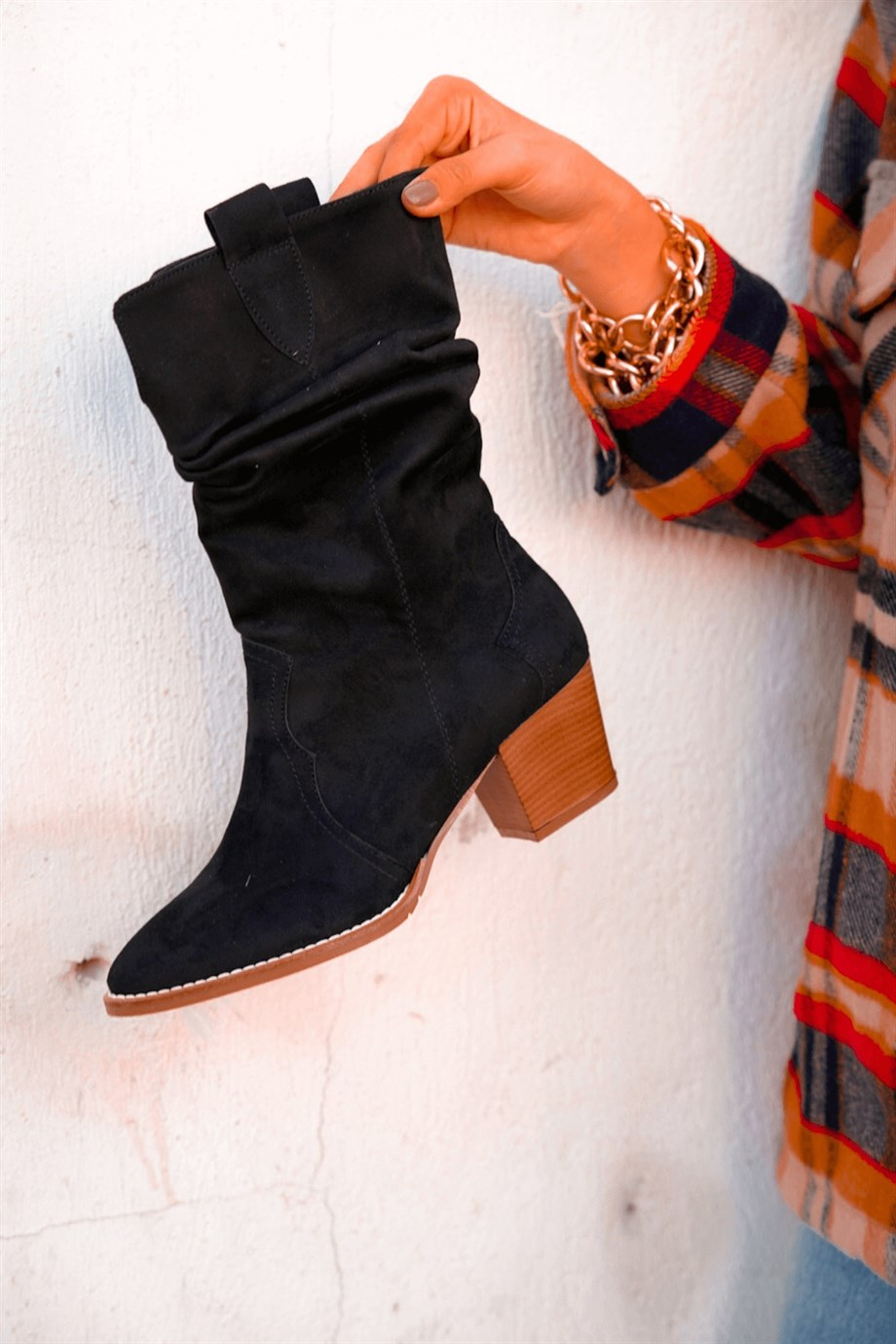 Jemma Model 5 Cm Topuklu Western Kisa Çizme Siy.suet