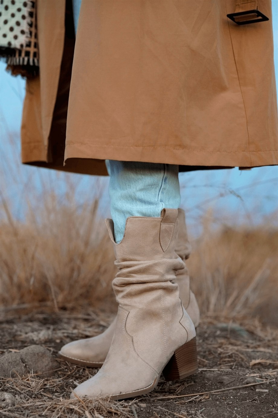 Jemma Model 5 Cm Topuklu Western Kisa Çizme Ten.suet