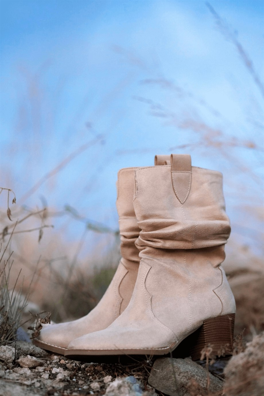 Jemma Model 5 Cm Topuklu Western Kisa Çizme Ten.suet